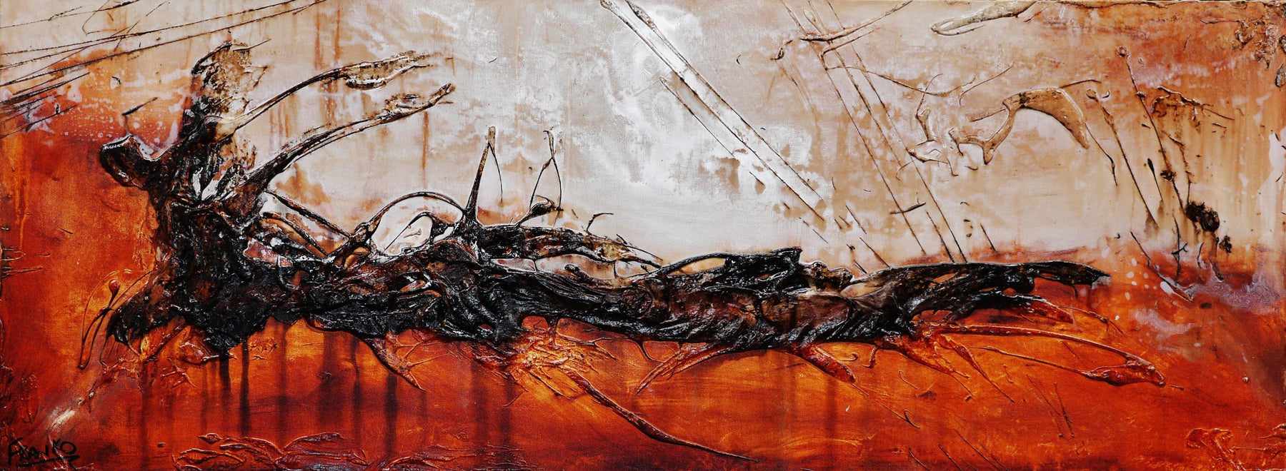 Raw 160cm x 60cm Black Brown Textured Abstract Painting (SOLD)-Abstract-[Franko_Artist]-[Australian_artist]-[Gold_Coast]-[Brisbane]-[modern]-[contemporary]-[original]-[Large_artwork]-Franklin Art Studio