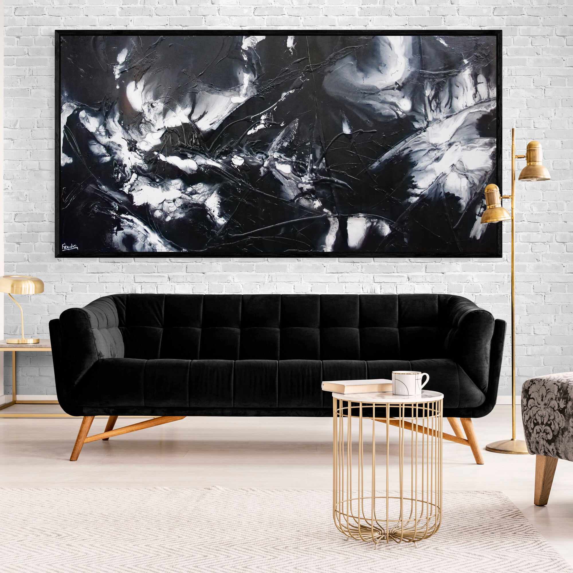 Raw Black Ice 240cm x 120cm Black White Textured Abstract Painting (SOLD)-Abstract-[Franko_Artist]-[The_Block]-[Dream_Homes]-[ideas]- [Grand_Designs]-Franklin Art Studio