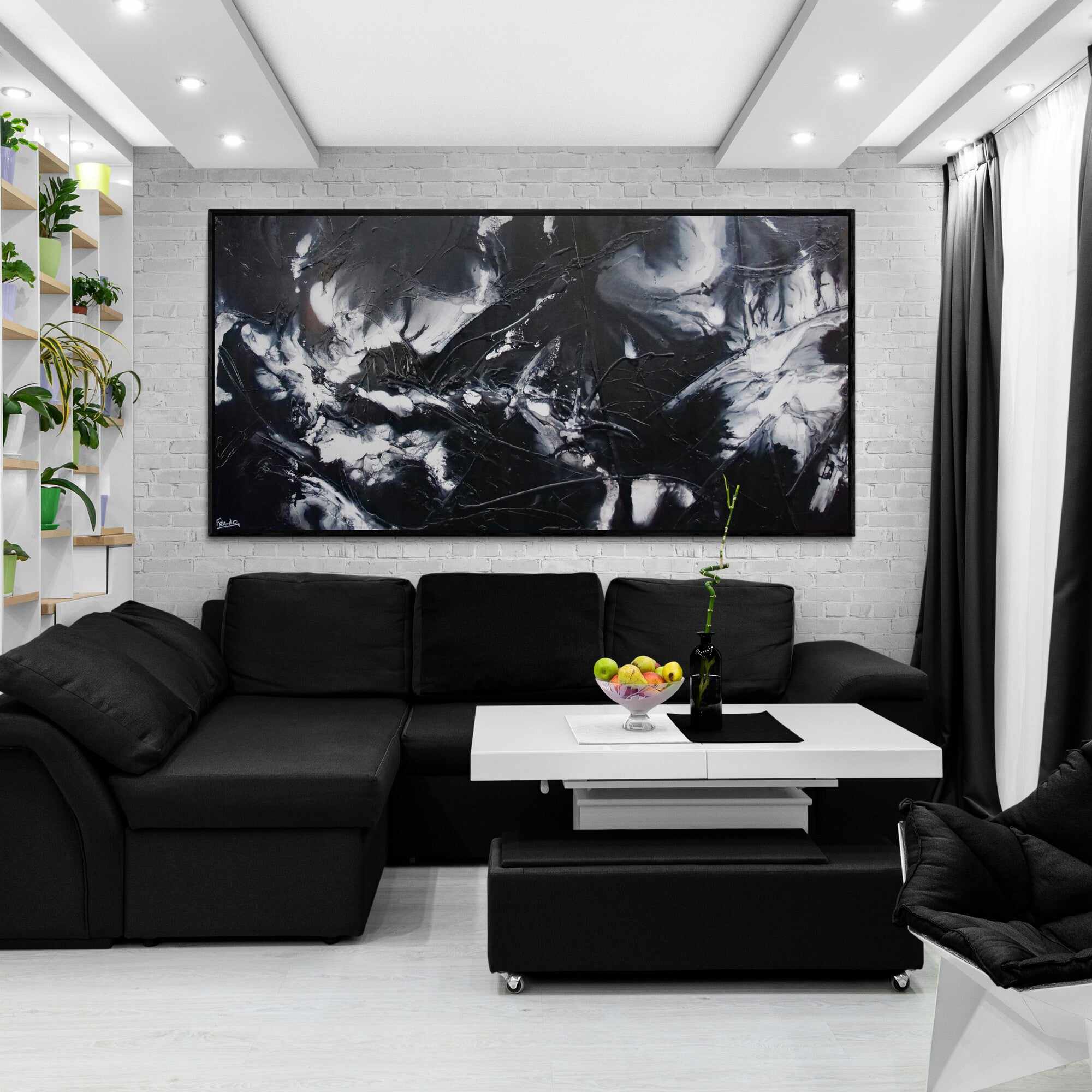 Raw Black Ice 240cm x 120cm Black White Textured Abstract Painting (SOLD)-Abstract-[Franko_Artist]-[Australian_artist]-[Gold_Coast]-[Brisbane]-[modern]-[contemporary]-[original]-[Large_artwork]-[The_Block]-[Dream_Homes]-[ideas]-[Grand_Designs]-[Art_Lover]-Franklin Art Studio