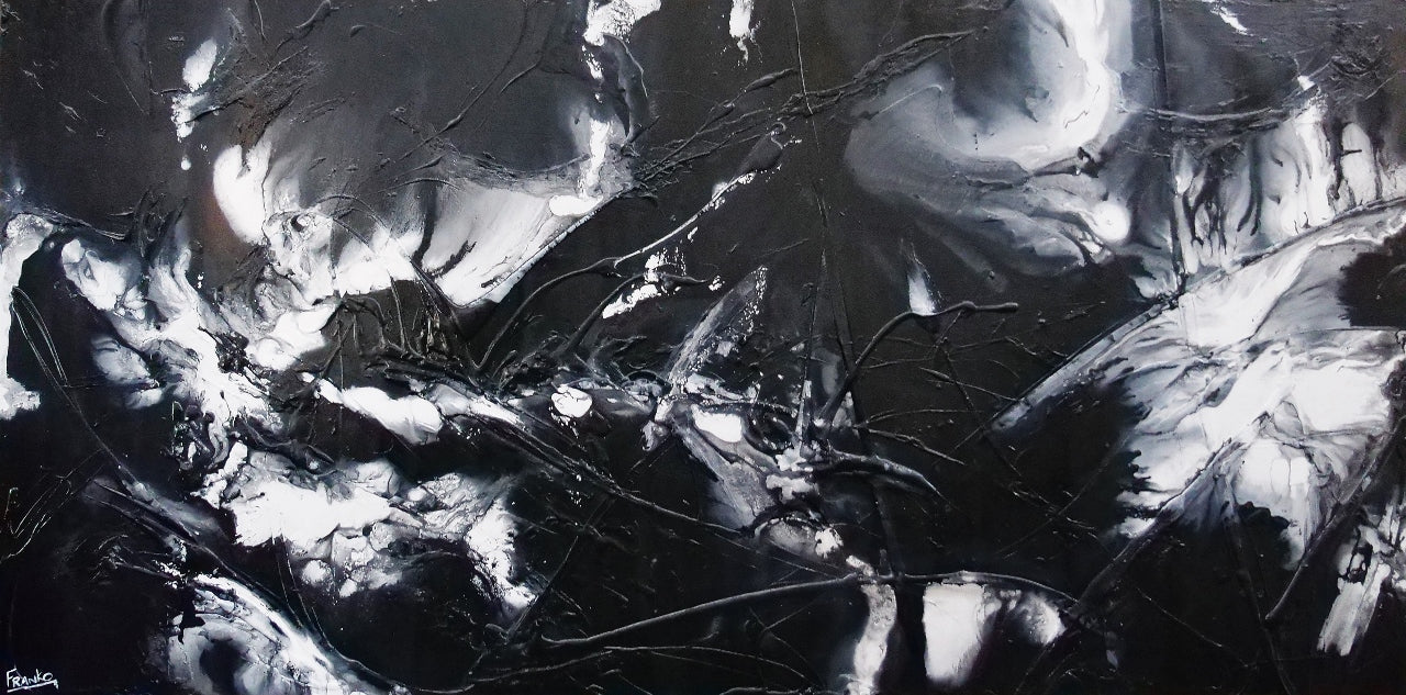 Raw Black Ice 240cm x 120cm Black White Textured Abstract Painting (SOLD)-Abstract-[Franko_Artist]-[Australian_artist]-[Gold_Coast]-[Brisbane]-[modern]-[contemporary]-[original]-[Large_artwork]-Franklin Art Studio