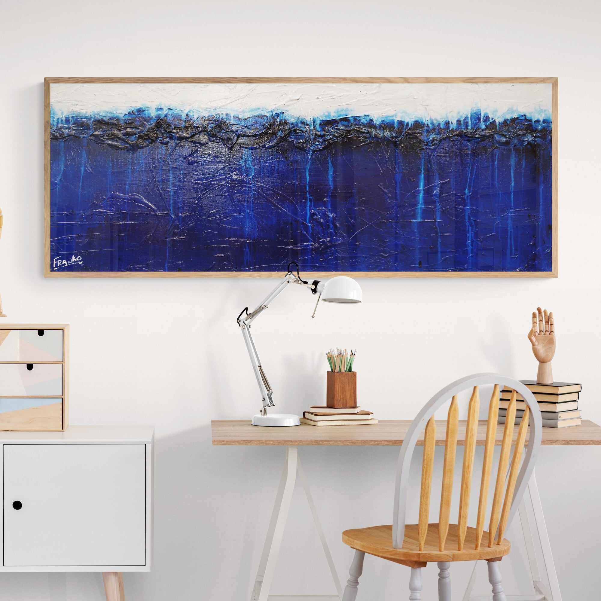 Raw Blue Jazz 160cm x 60cm Blue White Textured Abstract Painting (SOLD)-Abstract-[Franko_Artist]-[The_Block]-[Dream_Homes]-[ideas]- [Grand_Designs]-Franklin Art Studio