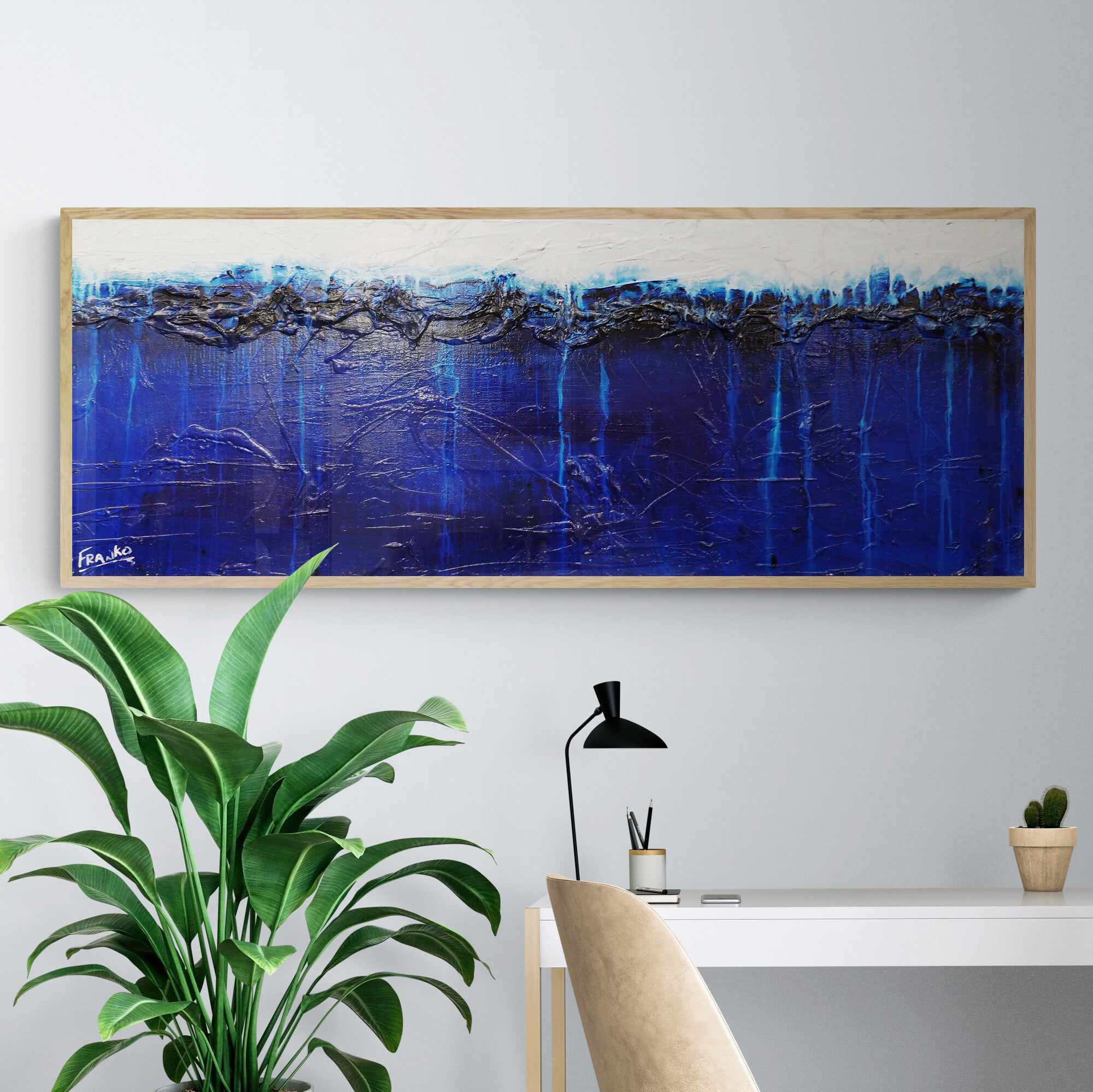 Raw Blue Jazz 160cm x 60cm Blue White Textured Abstract Painting (SOLD)-Abstract-[Franko_Artist]-[Australian_artist]-[Gold_Coast]-[Brisbane]-[modern]-[contemporary]-[original]-[Large_artwork]-[The_Block]-[Dream_Homes]-[ideas]-[Grand_Designs]-[Art_Lover]-Franklin Art Studio