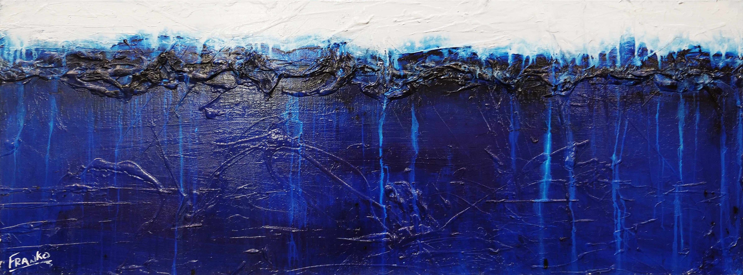Raw Blue Jazz 160cm x 60cm Blue White Textured Abstract Painting (SOLD)-Abstract-[Franko_Artist]-[Australian_artist]-[Gold_Coast]-[Brisbane]-[modern]-[contemporary]-[original]-[Large_artwork]-Franklin Art Studio