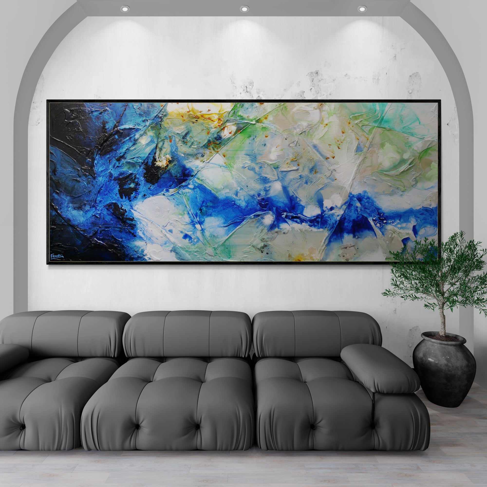 Raw Nature 240cm x 100cm Blue Grey Green Textured Abstract Painting (SOLD)-Abstract-[Franko_Artist]-[The_Block]-[Dream_Homes]-[ideas]-[Grand_Designs]-[Art_Lover]-Franklin Art Studio