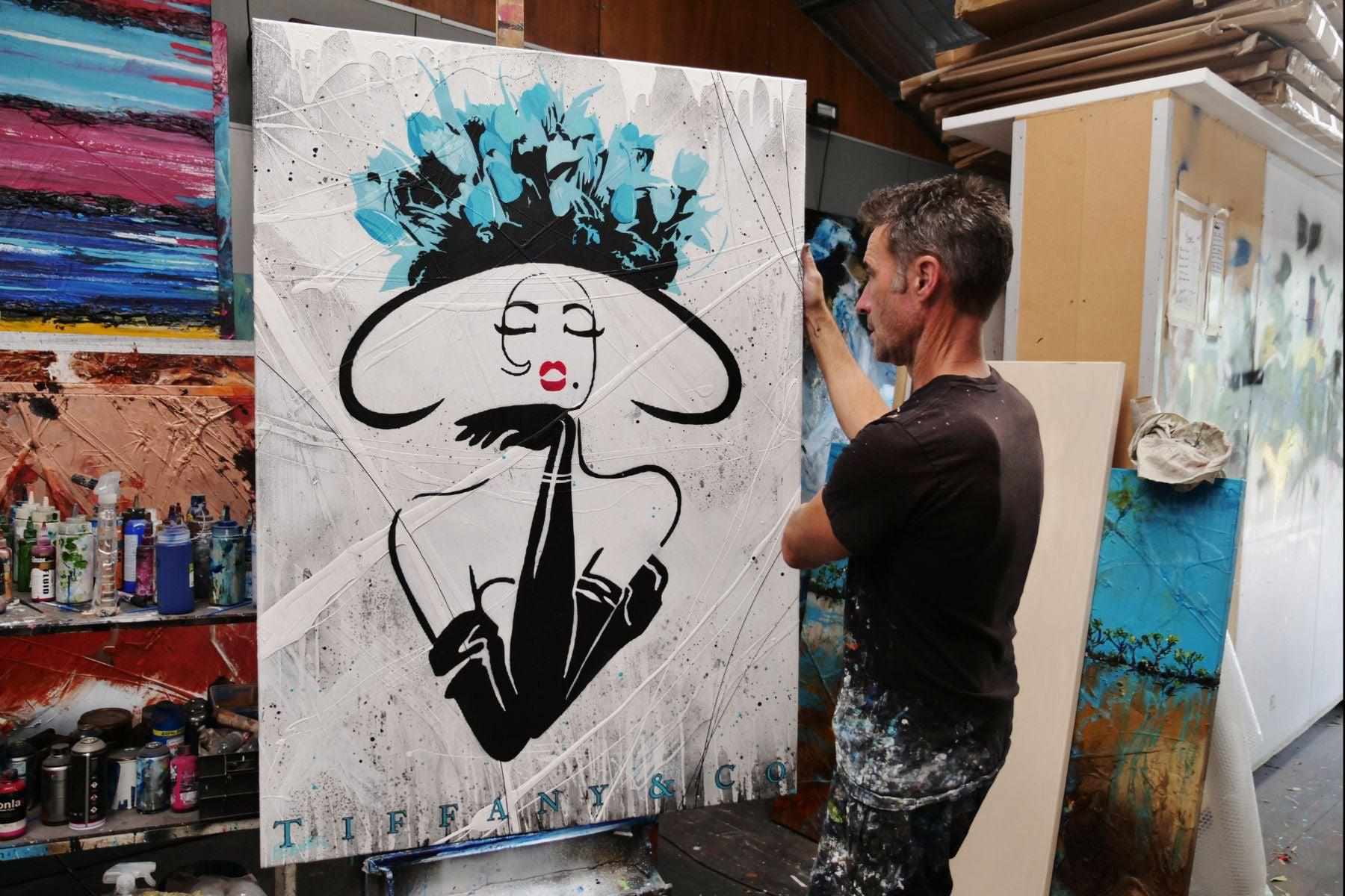 Raw Sass 140cm x 100cm Tiffany and Co Textured Urban Pop Art Painting (SOLD)-Urban Pop Art-[Franko_Artist]-[The_Block]-[Dream_Homes]-[ideas]- [Grand_Designs]-Franklin Art Studio