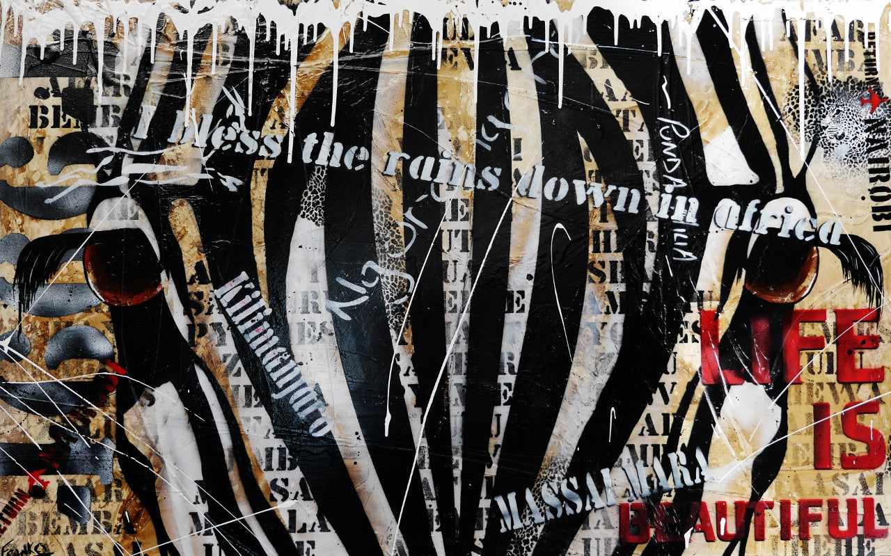 Raw Serengeti 160cm x 100cm African Zebra Textured Urban Pop Art Painting (SOLD)-abstract realism-[Franko_Artist]-[Australian_artist]-[Gold_Coast]-[Brisbane]-[modern]-[contemporary]-[original]-[Large_artwork]-Franklin Art Studio