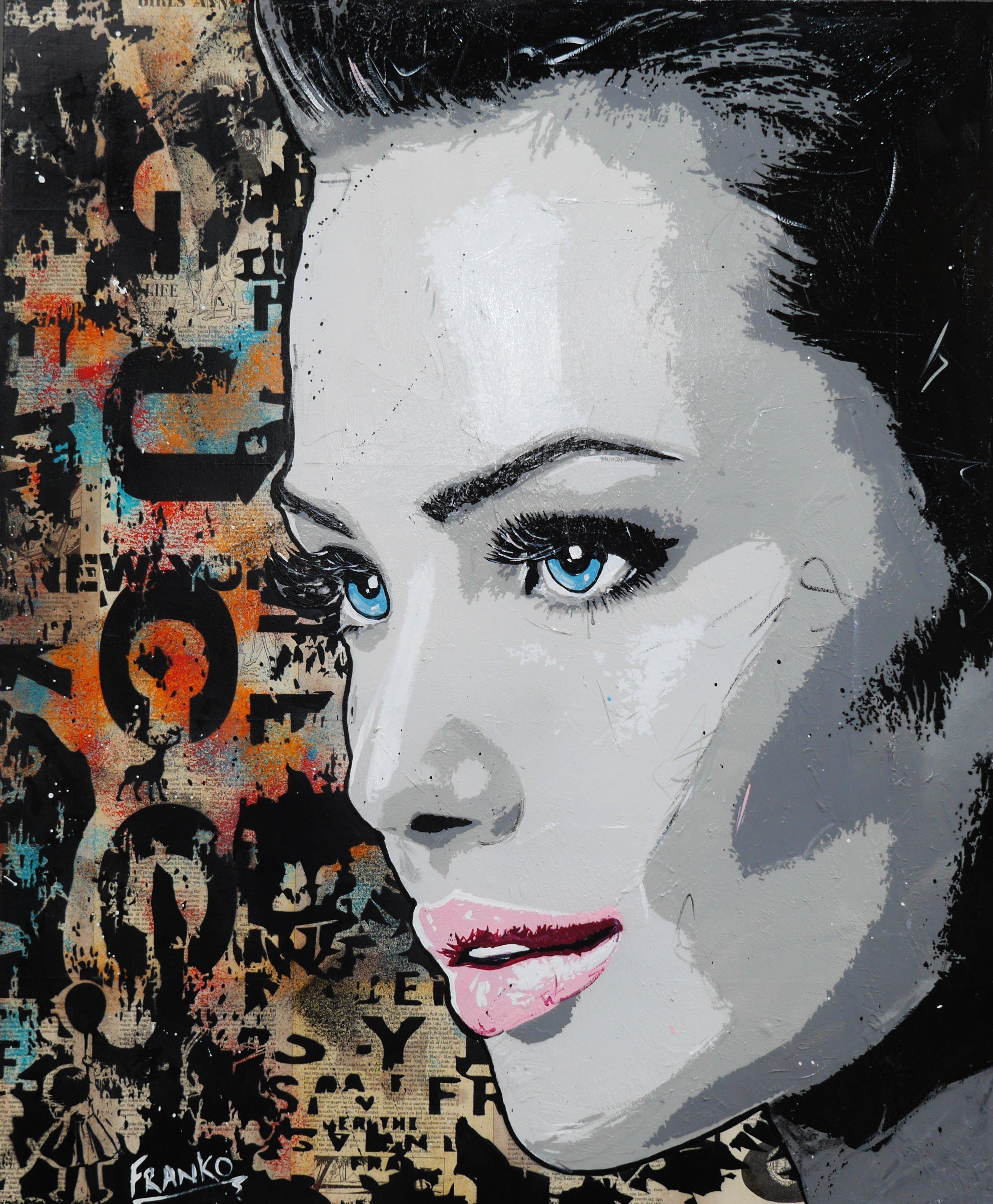 Raw Urban 140cm x 100cm Beautiful Woman Vintage Book Pop art Painting (SOLD)-Abstract-[Franko_Artist]-[Australian_artist]-[Gold_Coast]-[Brisbane]-[modern]-[contemporary]-[original]-[Large_artwork]-Franklin Art Studio