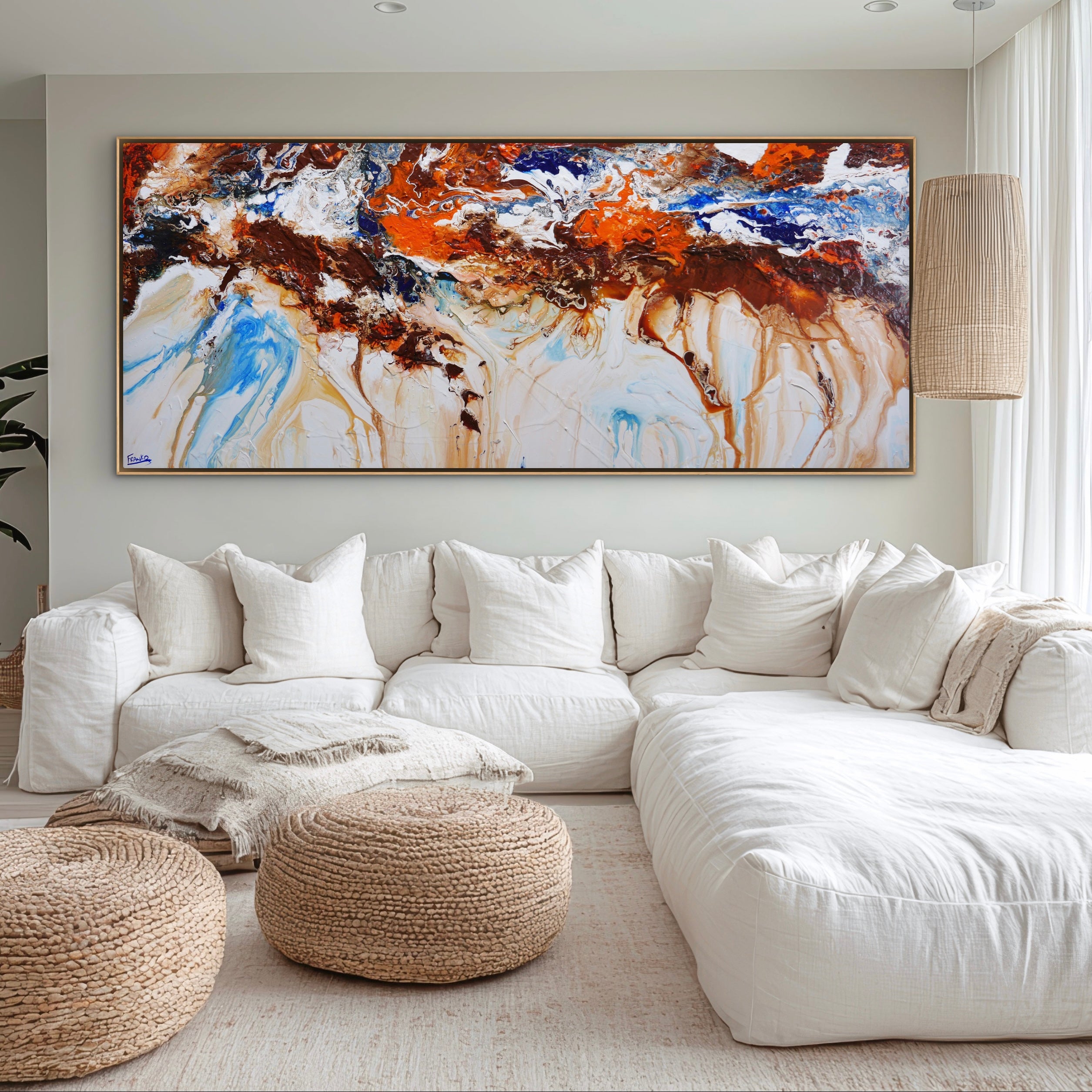 Raw Coast 240cm x 100cm White Rust Cobalt Textured Abstract Painting (SOLD)