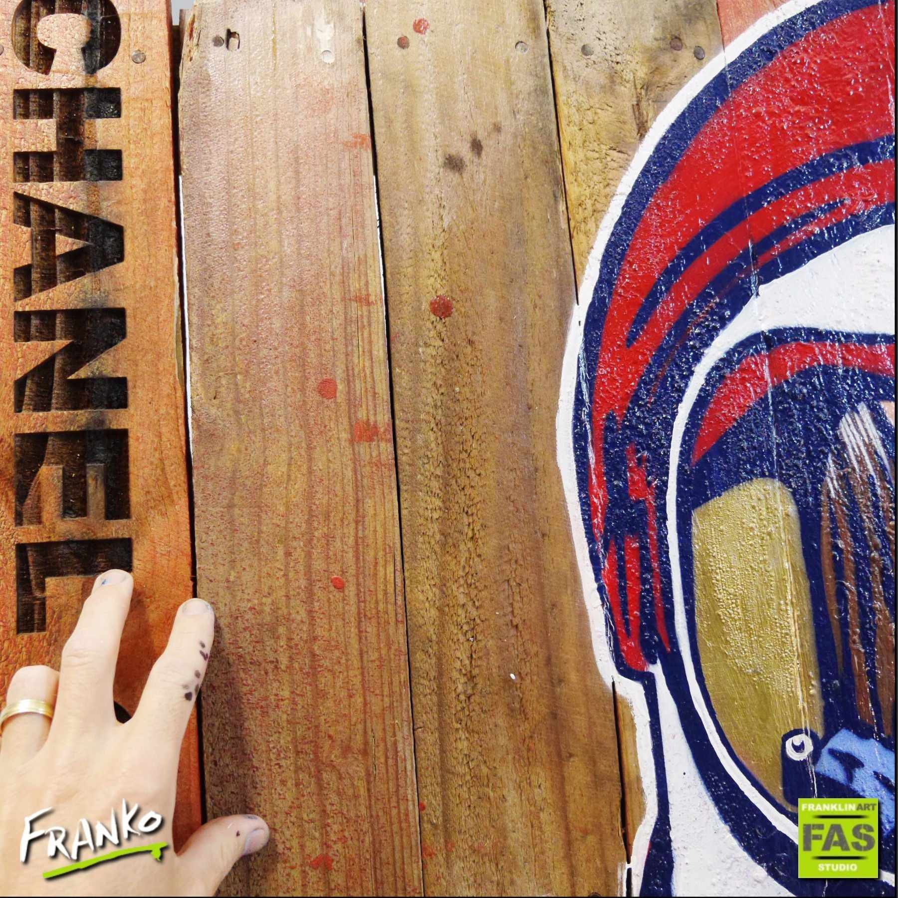 Red Cadet 117cm x 117cm Space Cadet #INDUSTRIAL STYLING ON A RECYCLED PALLET Pop Art Painting-huge-Australian artist-Franko-Franklin Art Studio