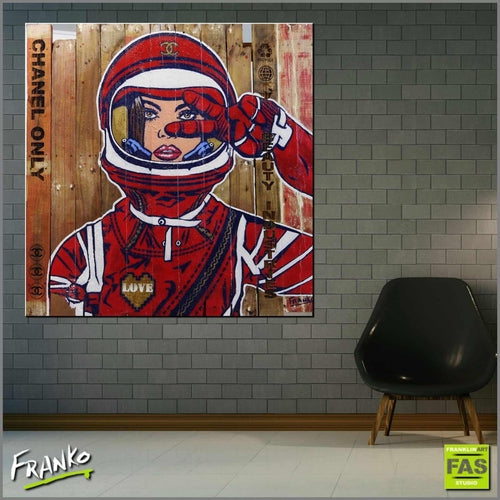 Red Cadet 117cm x 117cm Space Cadet #INDUSTRIAL STYLING ON A RECYCLED PALLET Pop Art Painting (SOLD)-urban pop-[Franko_Artist]-[Australian_artist]-[Gold_Coast]-[Brisbane]-[modern]-[contemporary]-[original]-[Large_artwork]-[The_Block]-[Dream_Homes]-[ideas]-[Grand_Designs]-[Art_Lover]-Franklin Art Studio