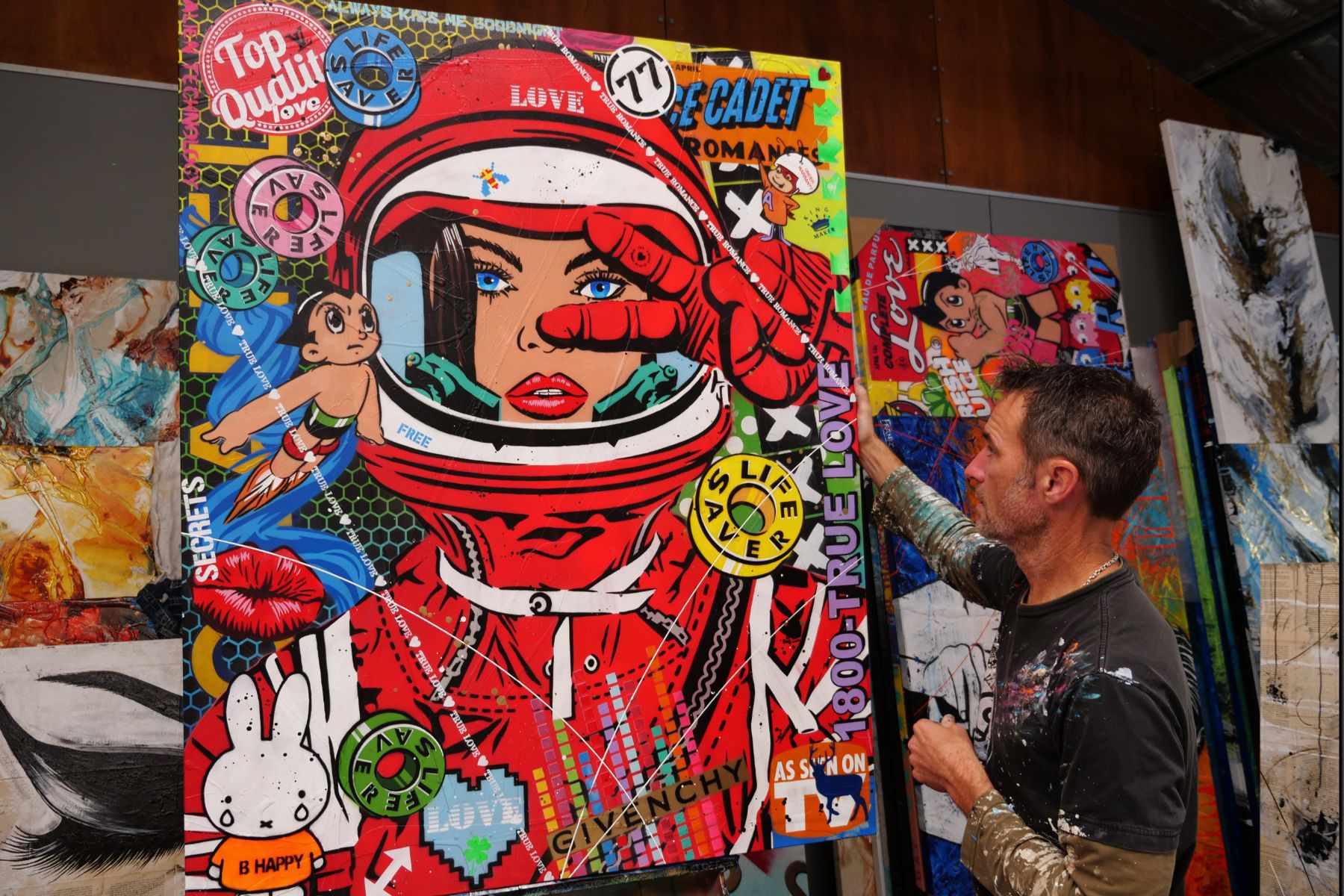 Red Cadet Romances 120cm x 150cm Space Cadet Textured Urban Pop Art Painting (SOLD)-Urban Pop Art-[Franko_Artist]-[The_Block]-[Dream_Homes]-[ideas]- [Grand_Designs]-Franklin Art Studio