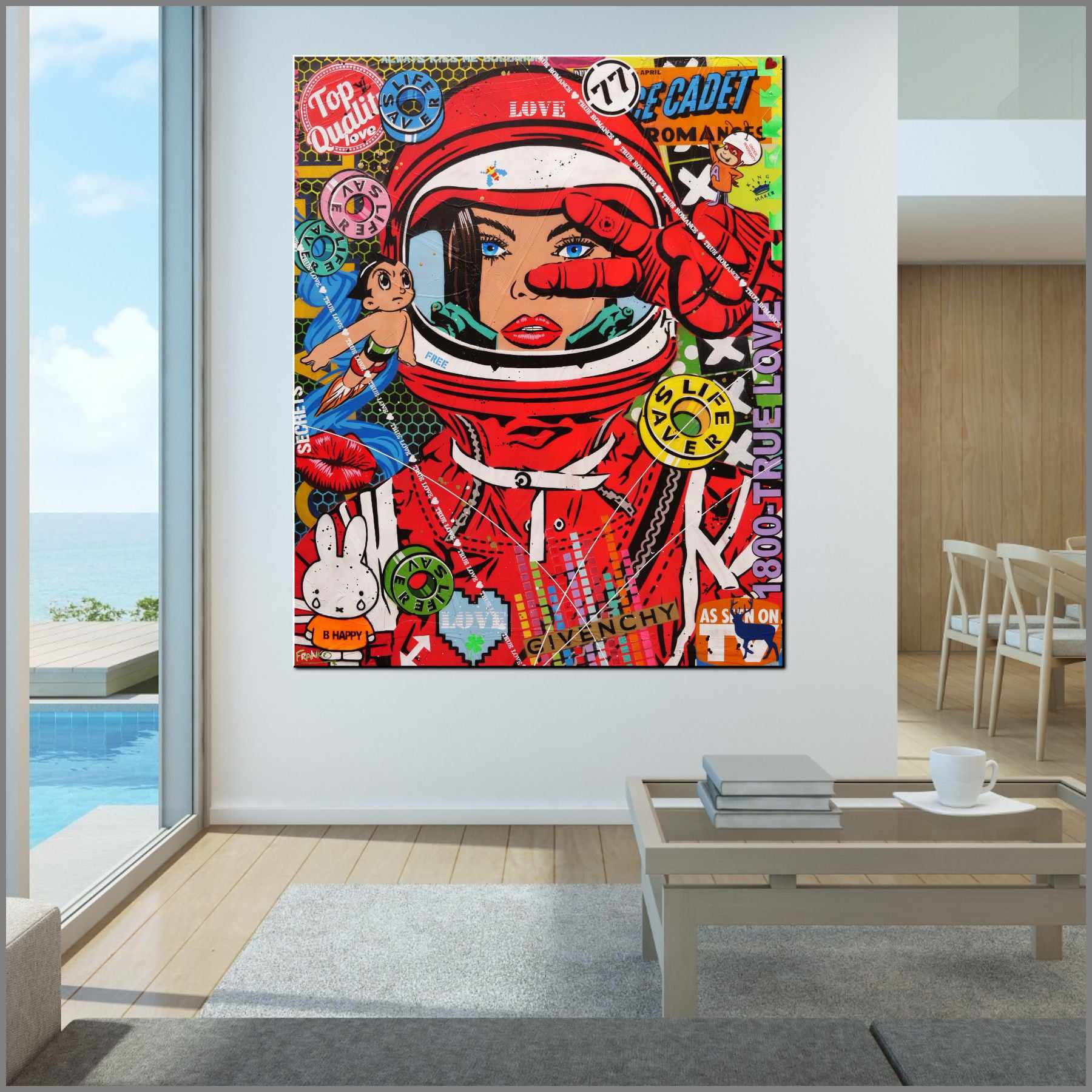 Red Cadet Romances 120cm x 150cm Space Cadet Textured Urban Pop Art Painting (SOLD)-Urban Pop Art-[Franko_Artist]-[Australian_artist]-[Gold_Coast]-[Brisbane]-[modern]-[contemporary]-[original]-[Large_artwork]-[The_Block]-[Dream_Homes]-[ideas]-[Grand_Designs]-[Art_Lover]-Franklin Art Studio