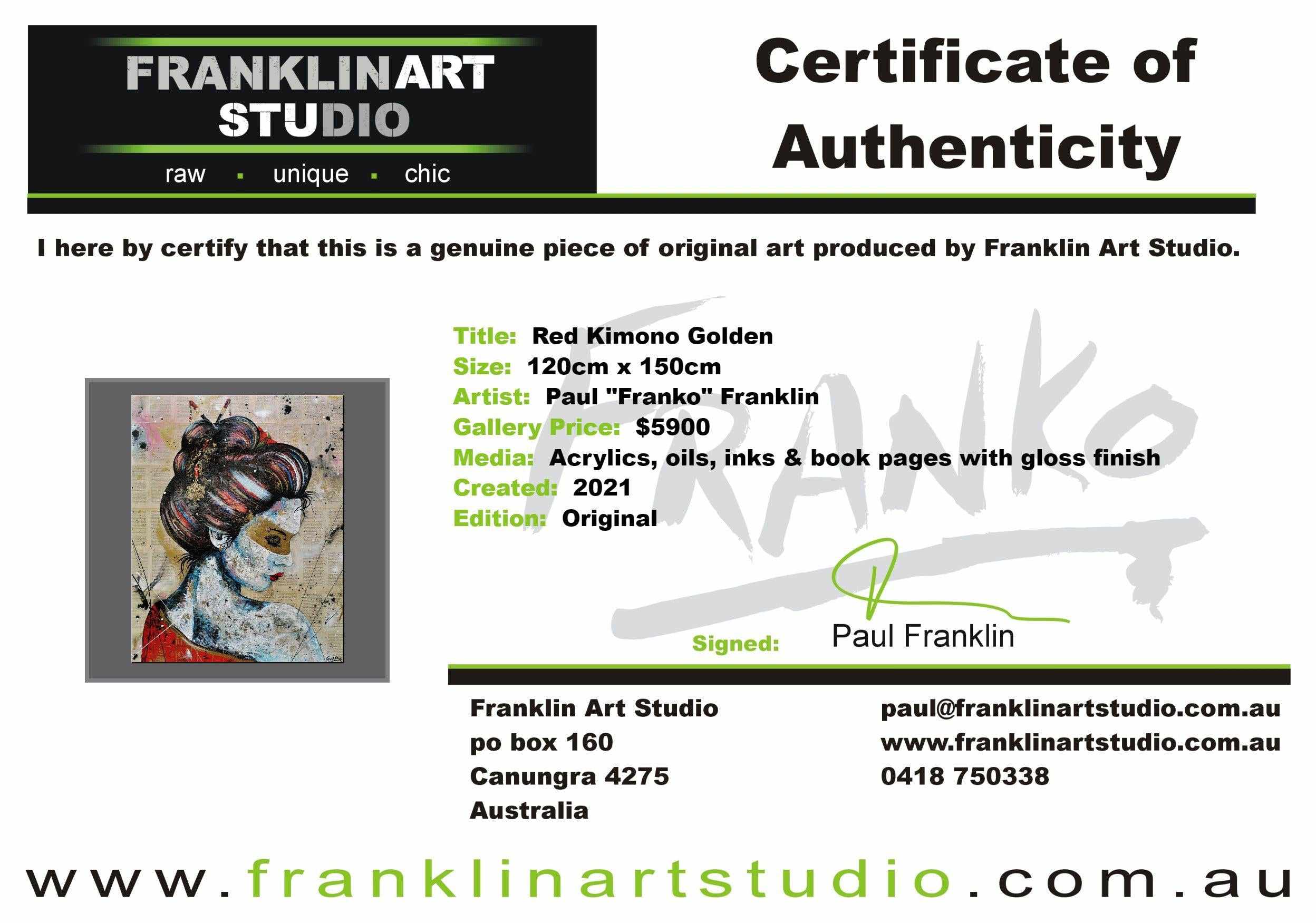 Red Cherry Kimono Golden 120cm x 150cm Geisha Urban Pop Book Club Painting-book club-[Franko]-[Australian]-[Popular]-[Best Selling]-Franklin Art Studio