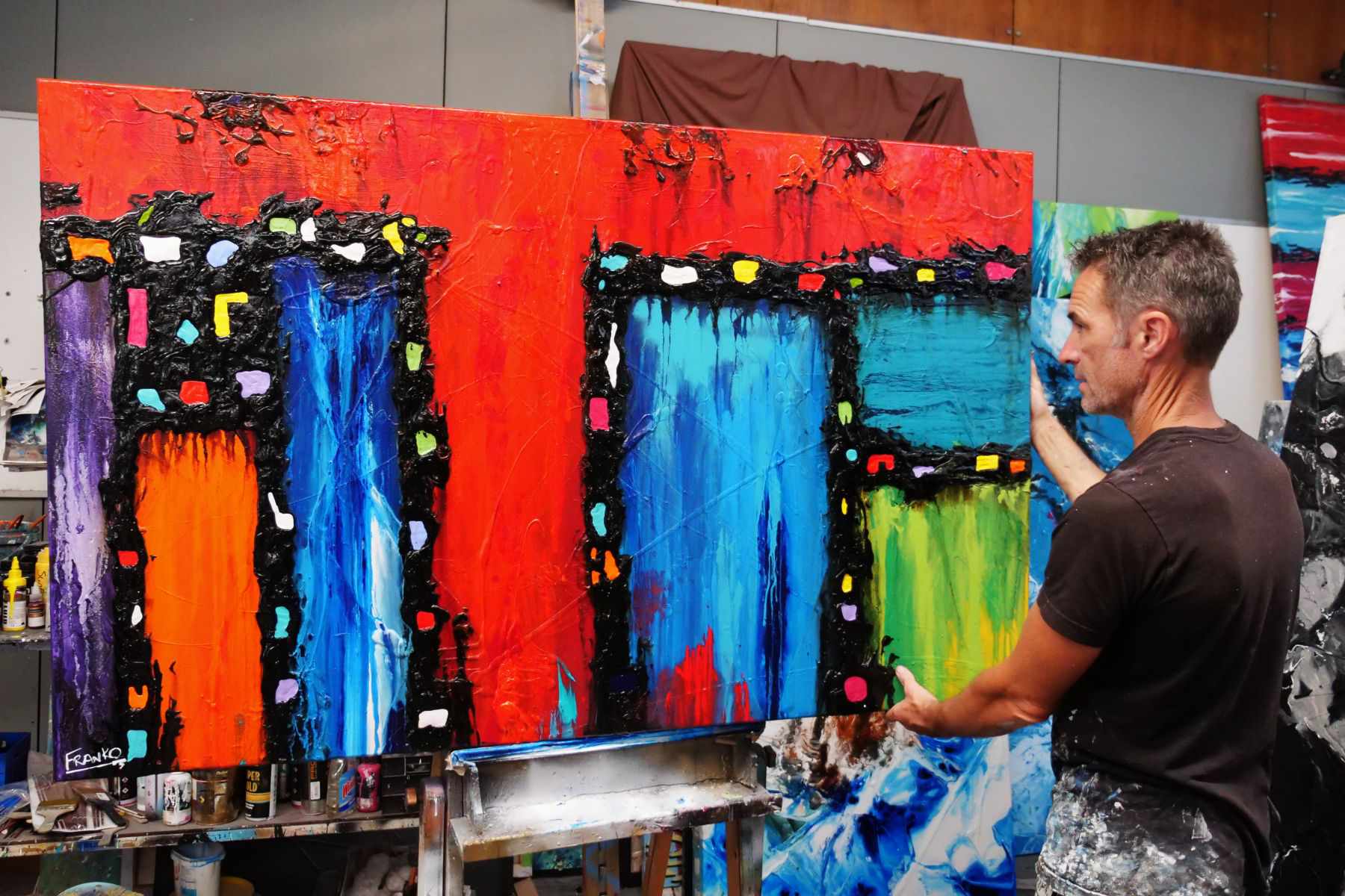 Red Circus 160cm x 100cm Colourful Textured Abstract Painting (SOLD)-Abstract-[Franko_Artist]-[The_Block]-[Dream_Homes]-[ideas]- [Grand_Designs]-Franklin Art Studio