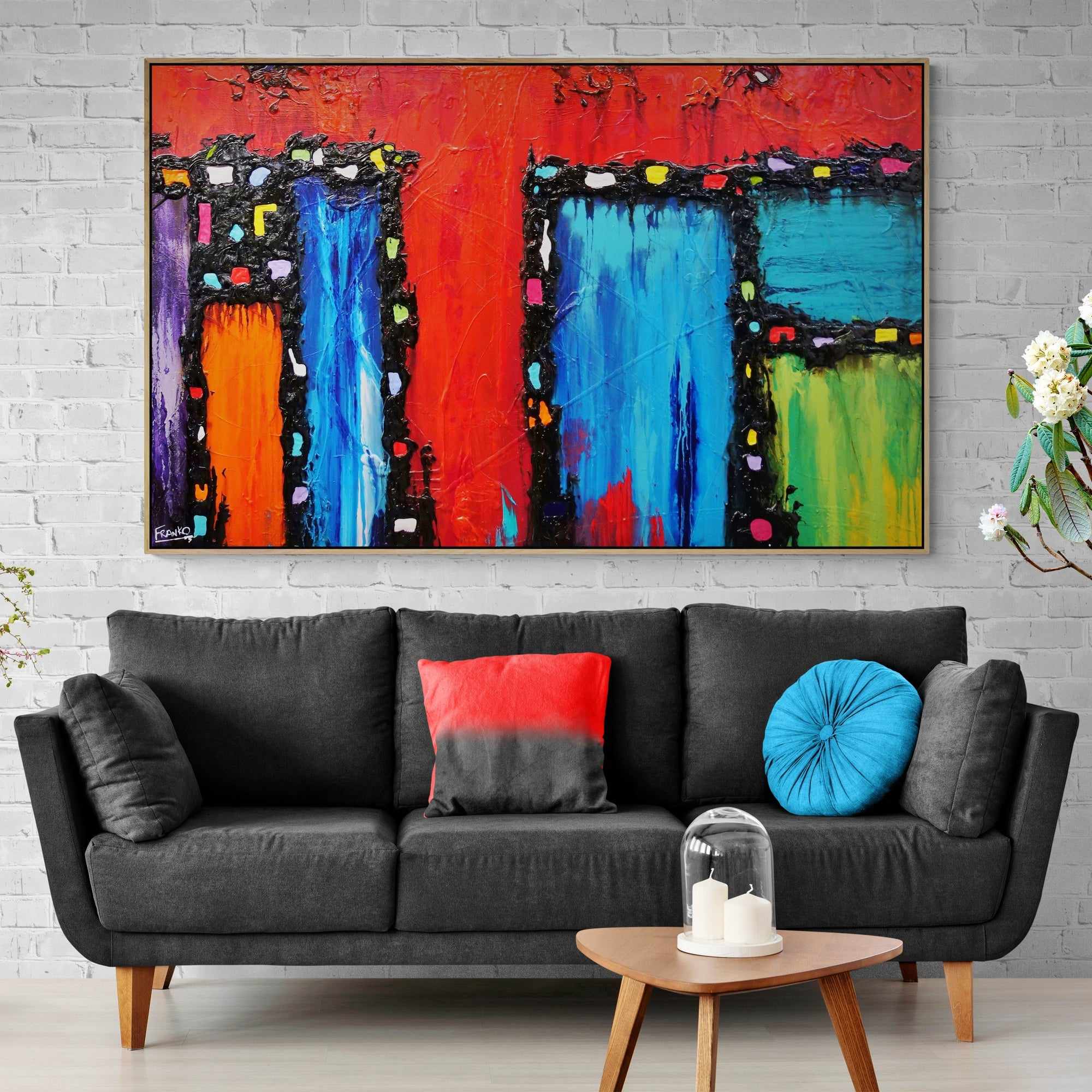 Red Circus 160cm x 100cm Colourful Textured Abstract Painting (SOLD)-Abstract-[Franko_Artist]-[The_Block]-[Dream_Homes]-[ideas]-[Grand_Designs]-[Art_Lover]-Franklin Art Studio