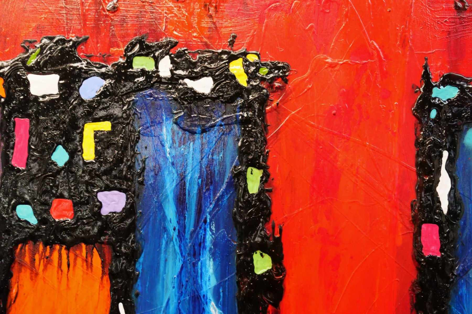 Red Circus 160cm x 100cm Colourful Textured Abstract Painting (SOLD)