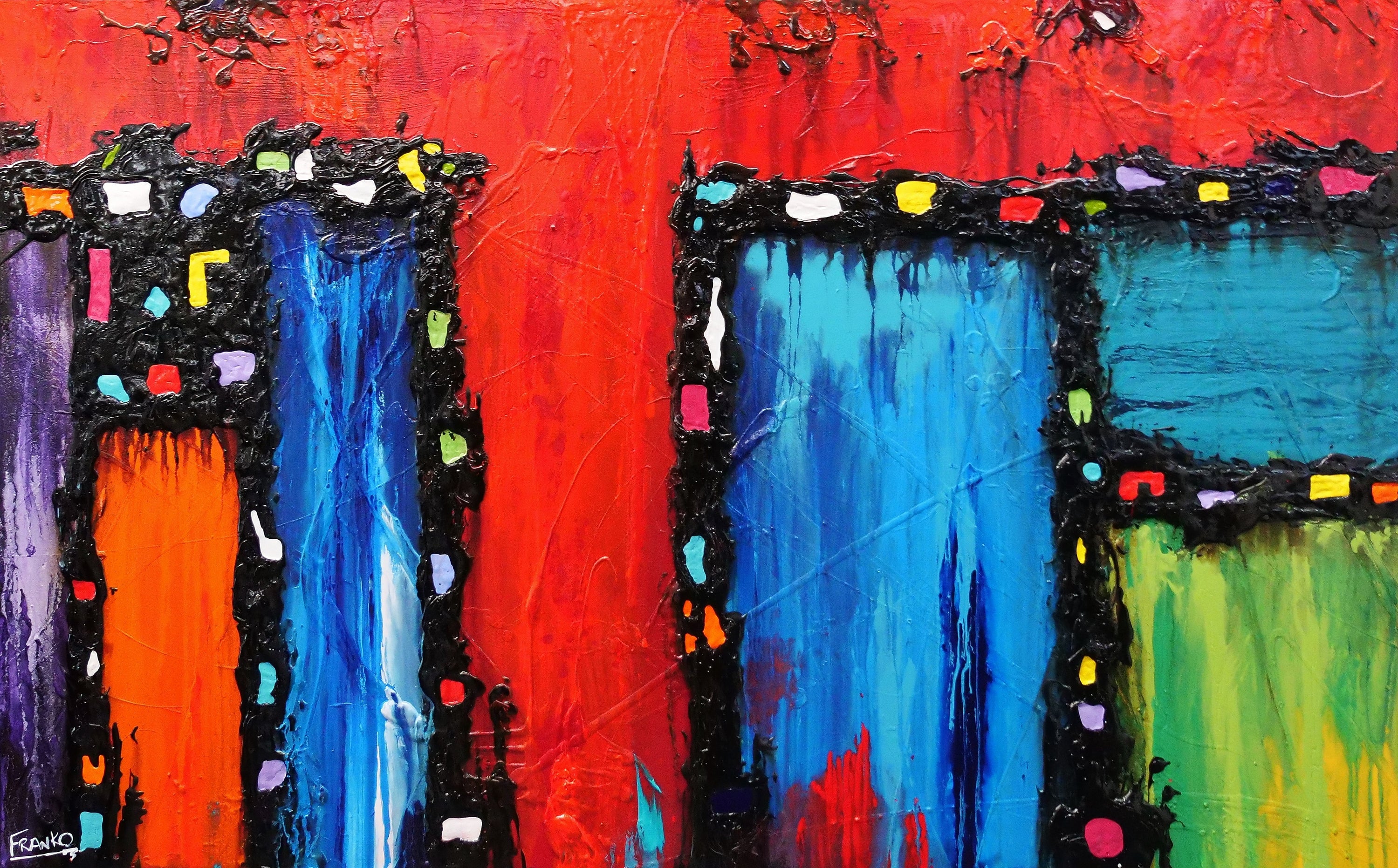 Red Circus 160cm x 100cm Colourful Textured Abstract Painting (SOLD)-Abstract-[Franko_Artist]-[Australian_artist]-[Gold_Coast]-[Brisbane]-[modern]-[contemporary]-[original]-[Large_artwork]-Franklin Art Studio