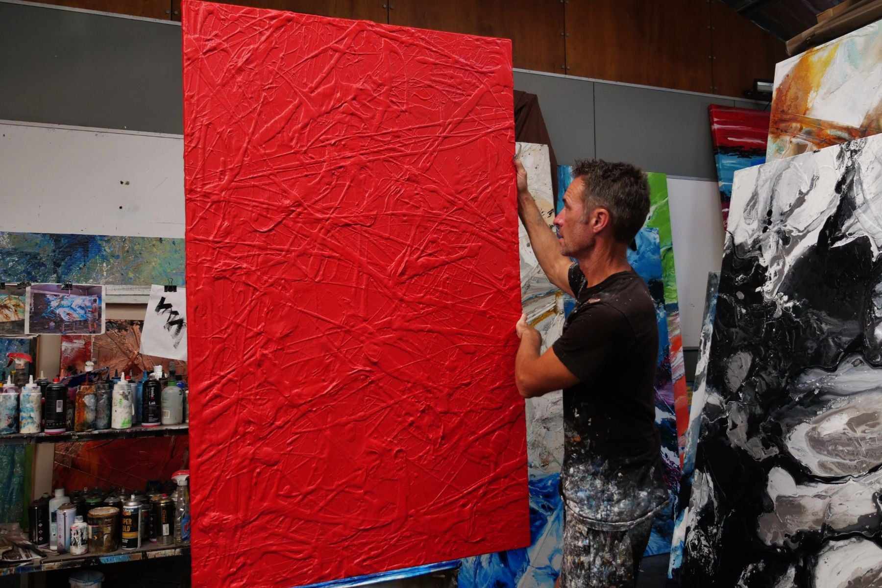 Red Devil 160cm x 100cm Red Textured Abstract Painting (SOLD)-Abstract-[Franko_Artist]-[The_Block]-[Dream_Homes]-[ideas]- [Grand_Designs]-Franklin Art Studio