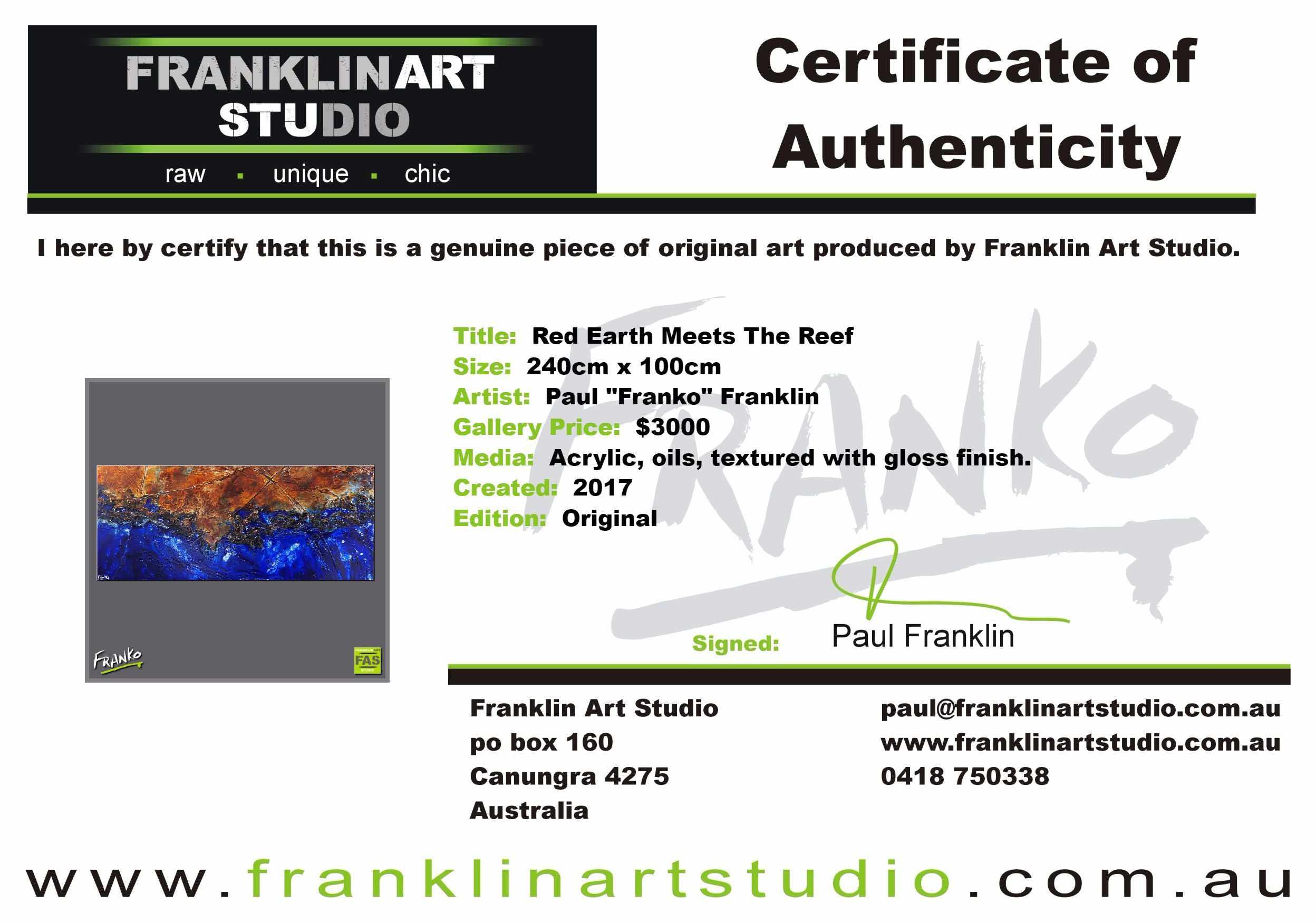 Red Earth Meets The Reef 240cm x 100cm Brown Blue Abstract Painting (SOLD)-abstract-[Franko_Artist]-[The_Block]-[Dream_Homes]-[ideas]-[Grand_Designs]-[Art_Lover]-Franklin Art Studio