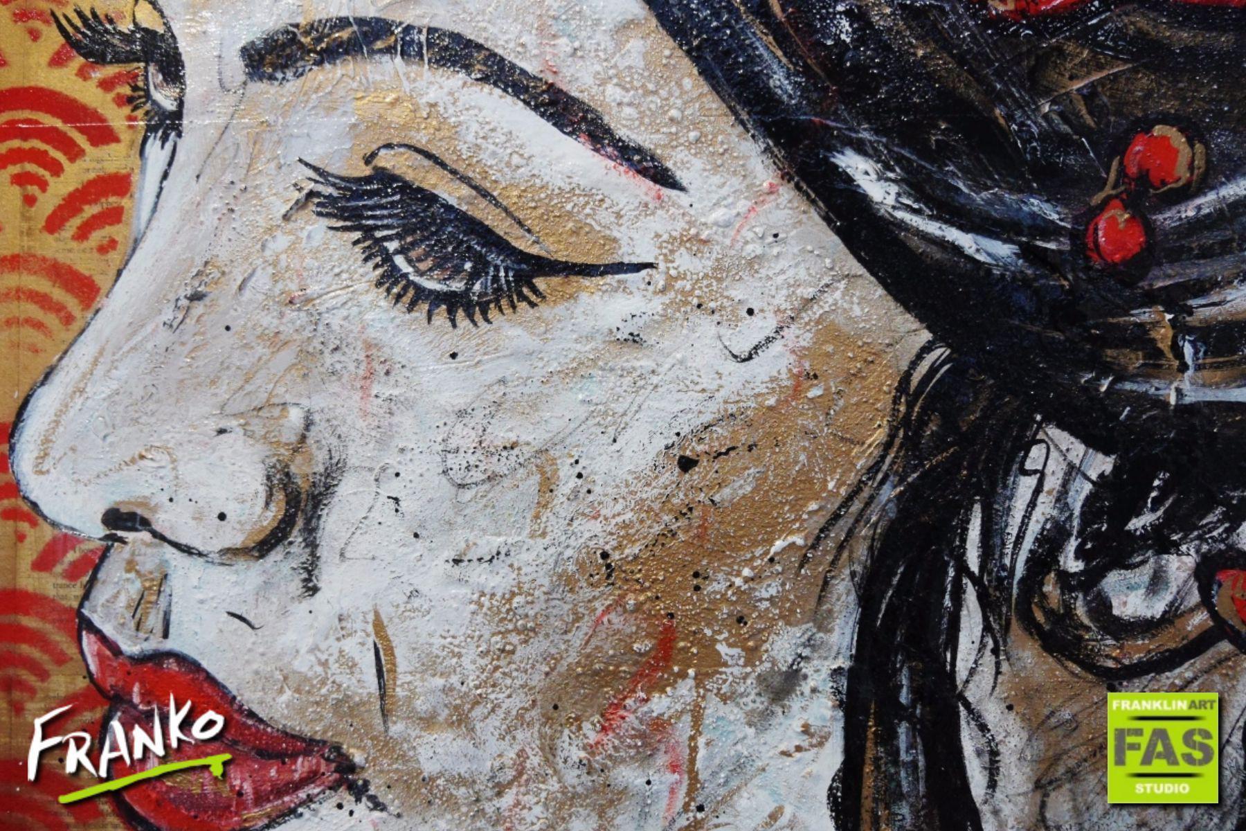 Red Geisha 140cm x 100cm Geisha Vintage Book Pop art Painting (SOLD)-abstract realism-[Franko]-[Artist]-[Australia]-[Painting]-Franklin Art Studio