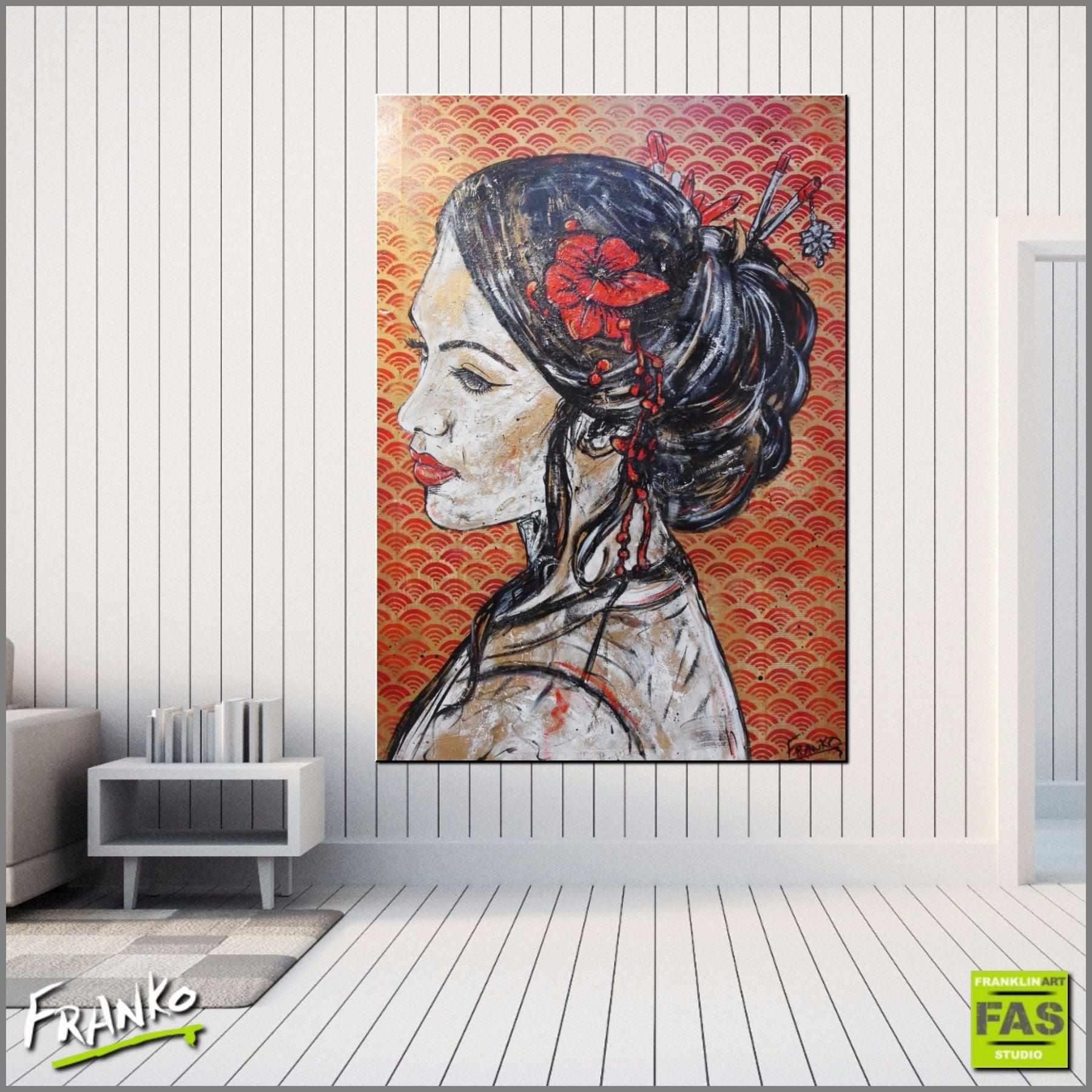 Red Geisha 140cm x 100cm Geisha Vintage Book Pop art Painting (SOLD)-abstract realism-[Franko_Artist]-[Australian_artist]-[Gold_Coast]-[Brisbane]-[modern]-[contemporary]-[original]-[Large_artwork]-[The_Block]-[Dream_Homes]-[ideas]-[Grand_Designs]-[Art_Lover]-Franklin Art Studio