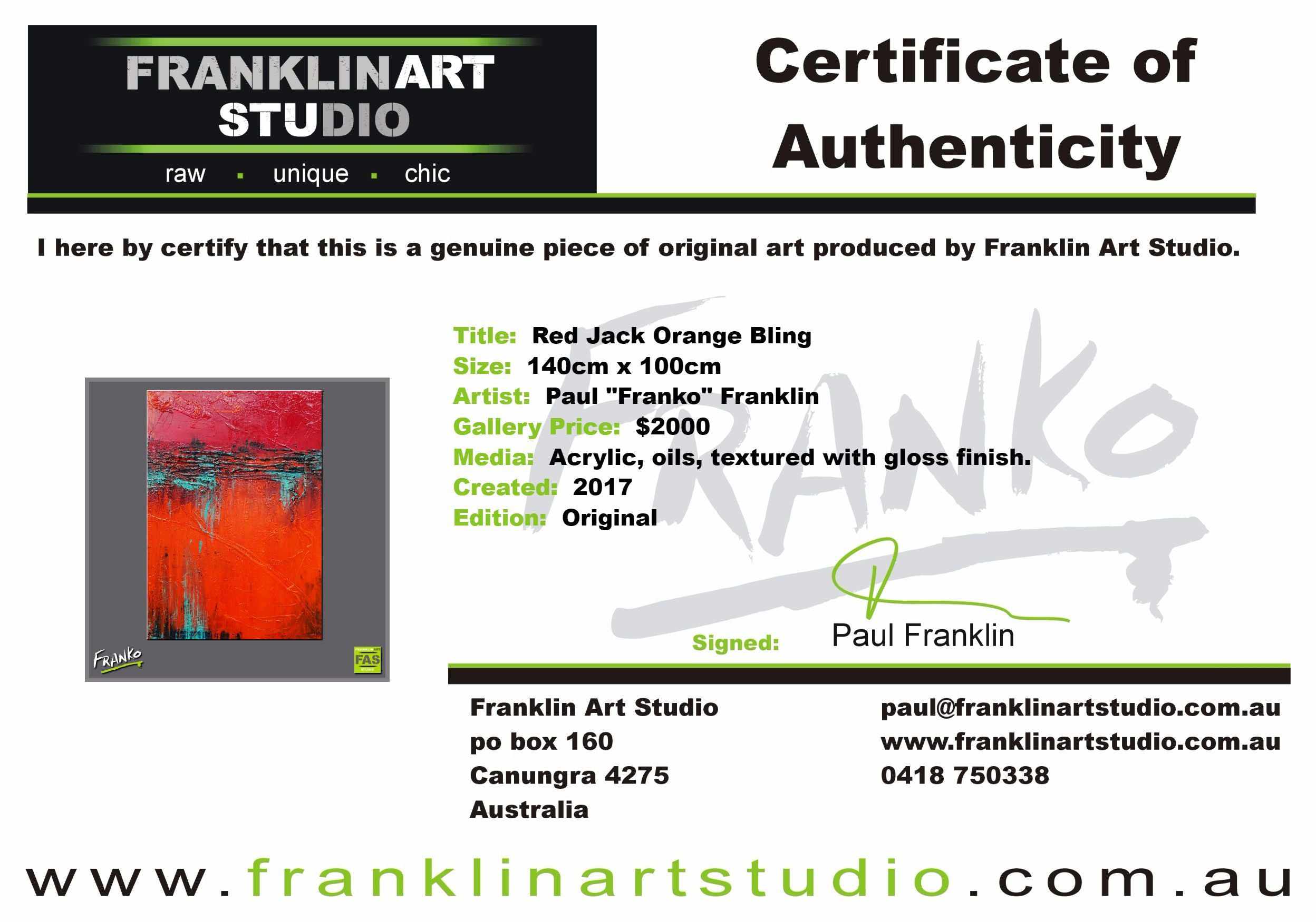 Red Jack Orange Bling 140cm x 100cm Red Orange Abstract Painting (SOLD)-abstract-[Franko_Artist]-[The_Block]-[Dream_Homes]-[ideas]-[Grand_Designs]-[Art_Lover]-Franklin Art Studio