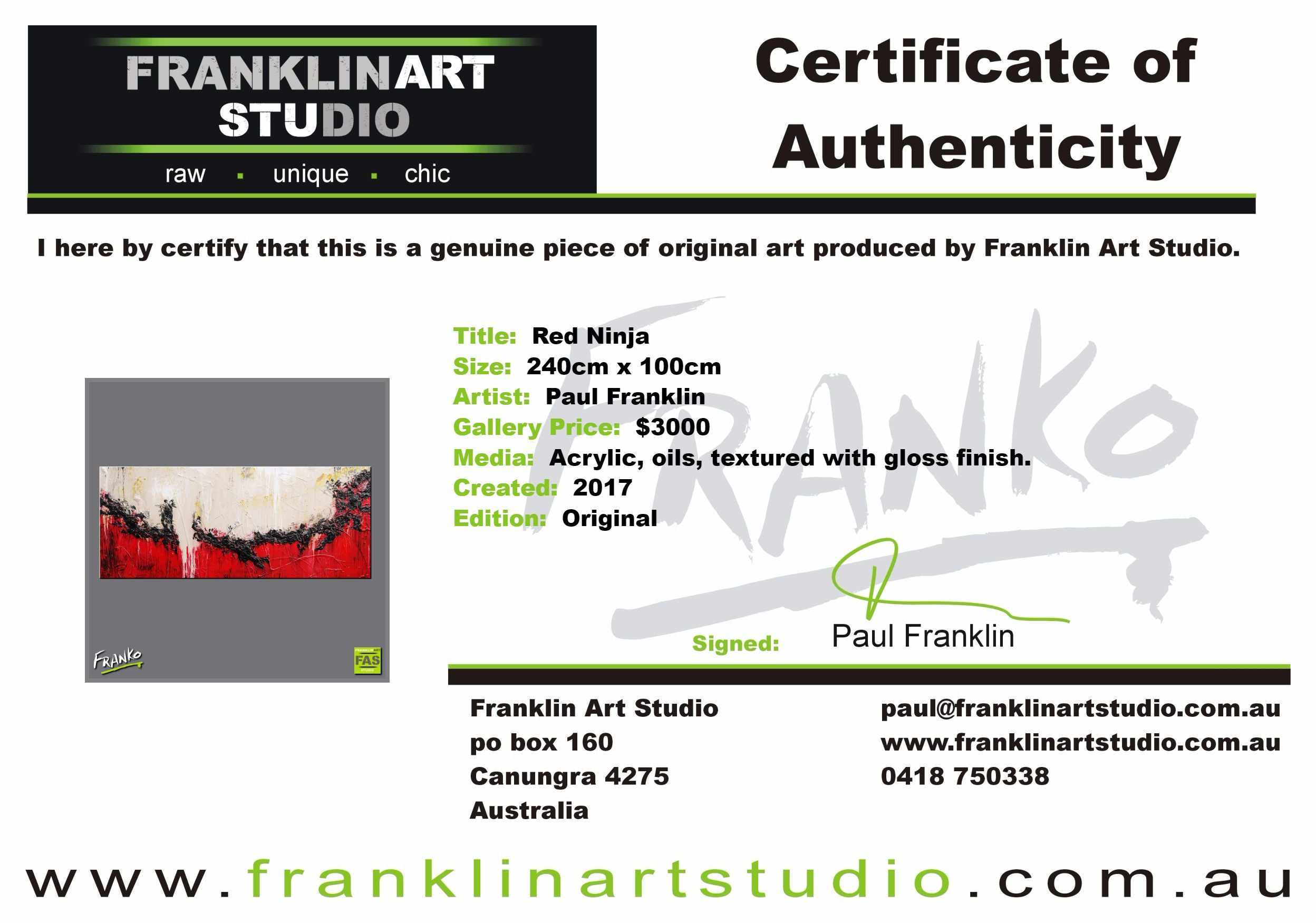 Red Ninja 240cm x 100cm Red White Abstract Painting (SOLD)-abstract-[Franko_Artist]-[The_Block]-[Dream_Homes]-[ideas]-[Grand_Designs]-[Art_Lover]-Franklin Art Studio