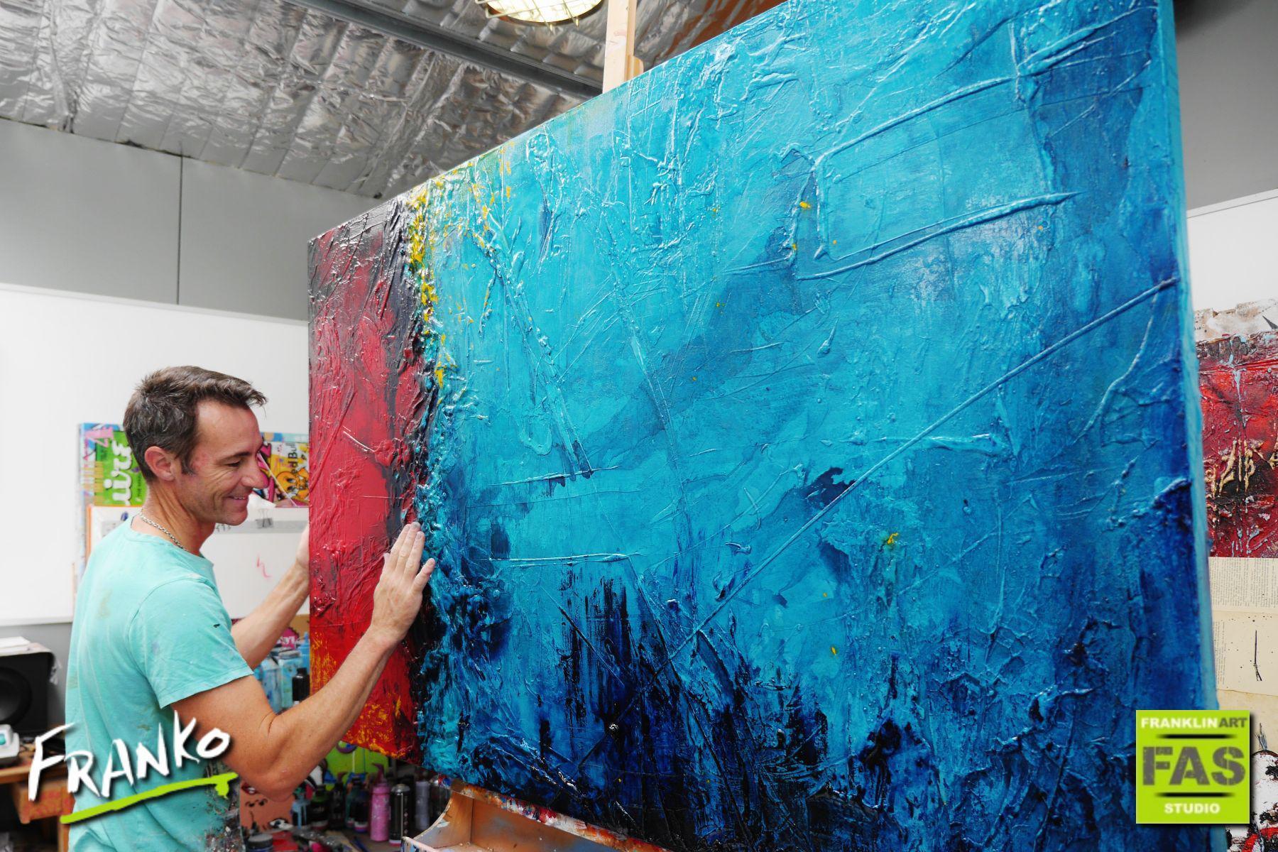 Red Oxygen 160cm x 100cm Blue Red Abstract Painting (SOLD)-Abstract-[Franko_Artist]-[The_Block]-[Dream_Homes]-[ideas]- [Grand_Designs]-Franklin Art Studio