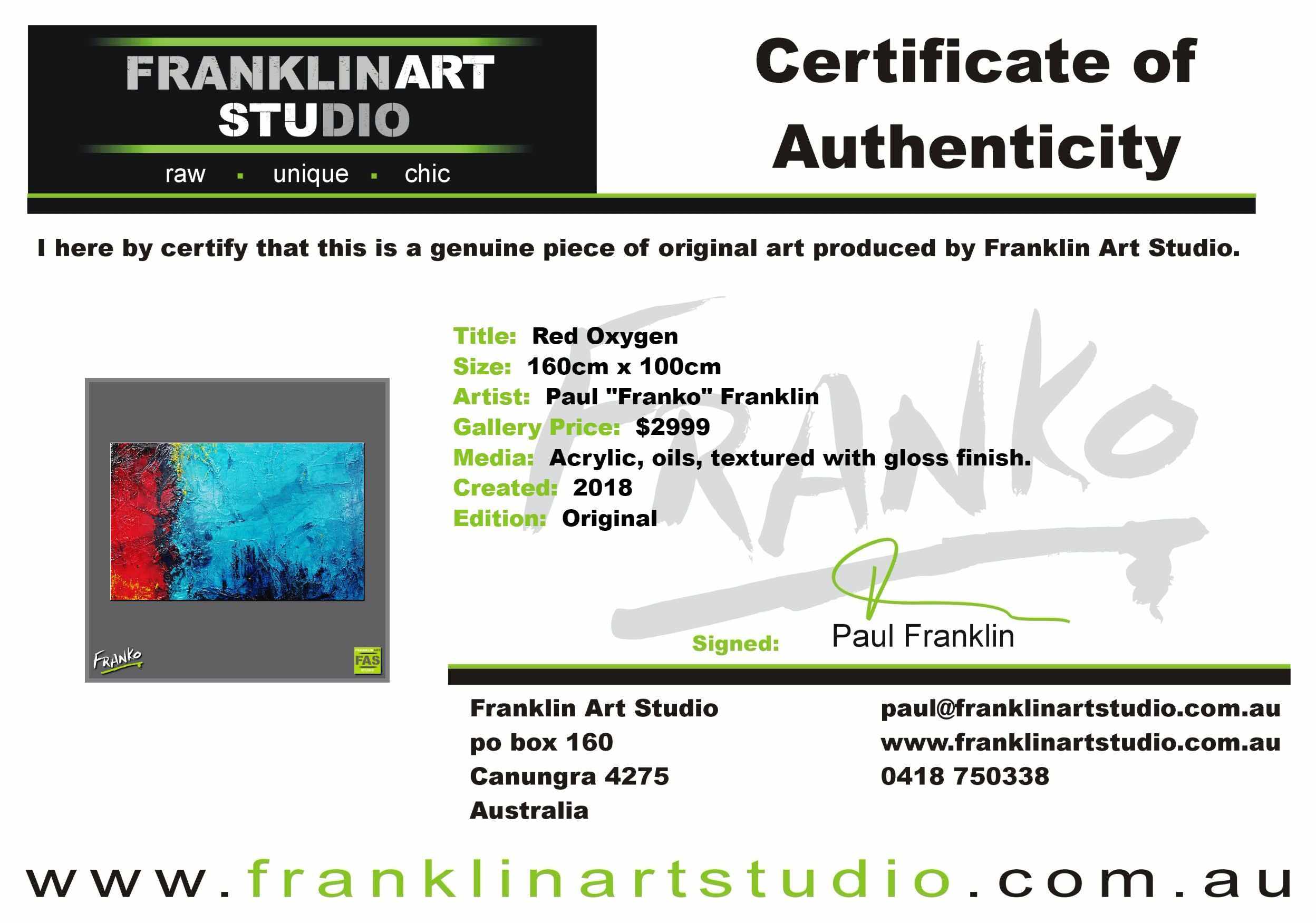 Red Oxygen 160cm x 100cm Blue Red Abstract Painting (SOLD)-Abstract-[Franko_Artist]-[The_Block]-[Dream_Homes]-[ideas]-[Grand_Designs]-[Art_Lover]-Franklin Art Studio