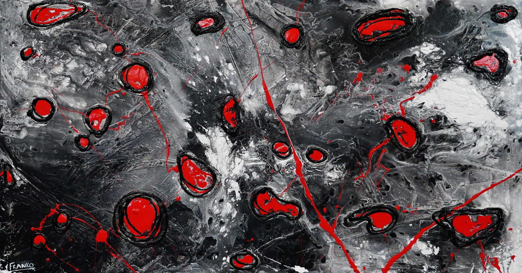 Red Pools 190cm x 100cm Grey Red Textured Abstract Painting (SOLD)-Abstract-[Franko_Artist]-[Australian_artist]-[Gold_Coast]-[Brisbane]-[modern]-[contemporary]-[original]-[Large_artwork]-Franklin Art Studio