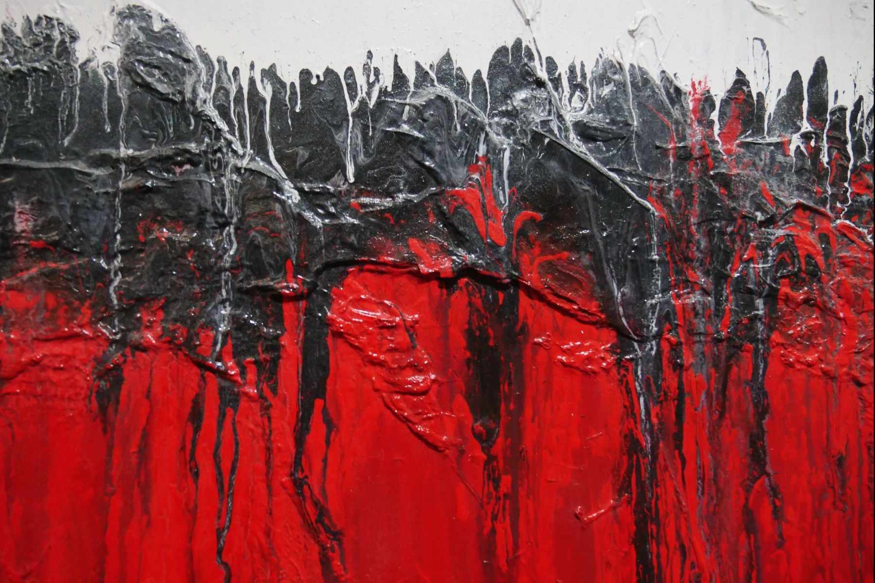 Red Raw 200cm x 80cm Red White Textured Abstract Painting (SOLD)