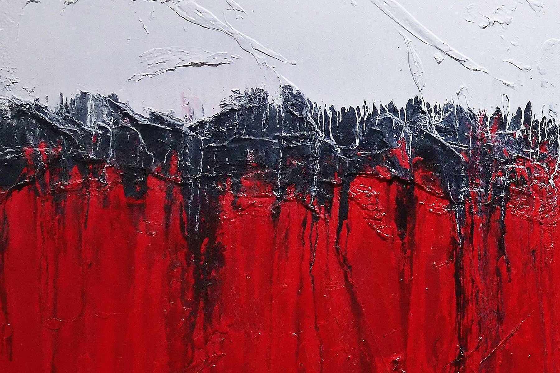 Red Raw 200cm x 80cm Red White Textured Abstract Painting (SOLD)
