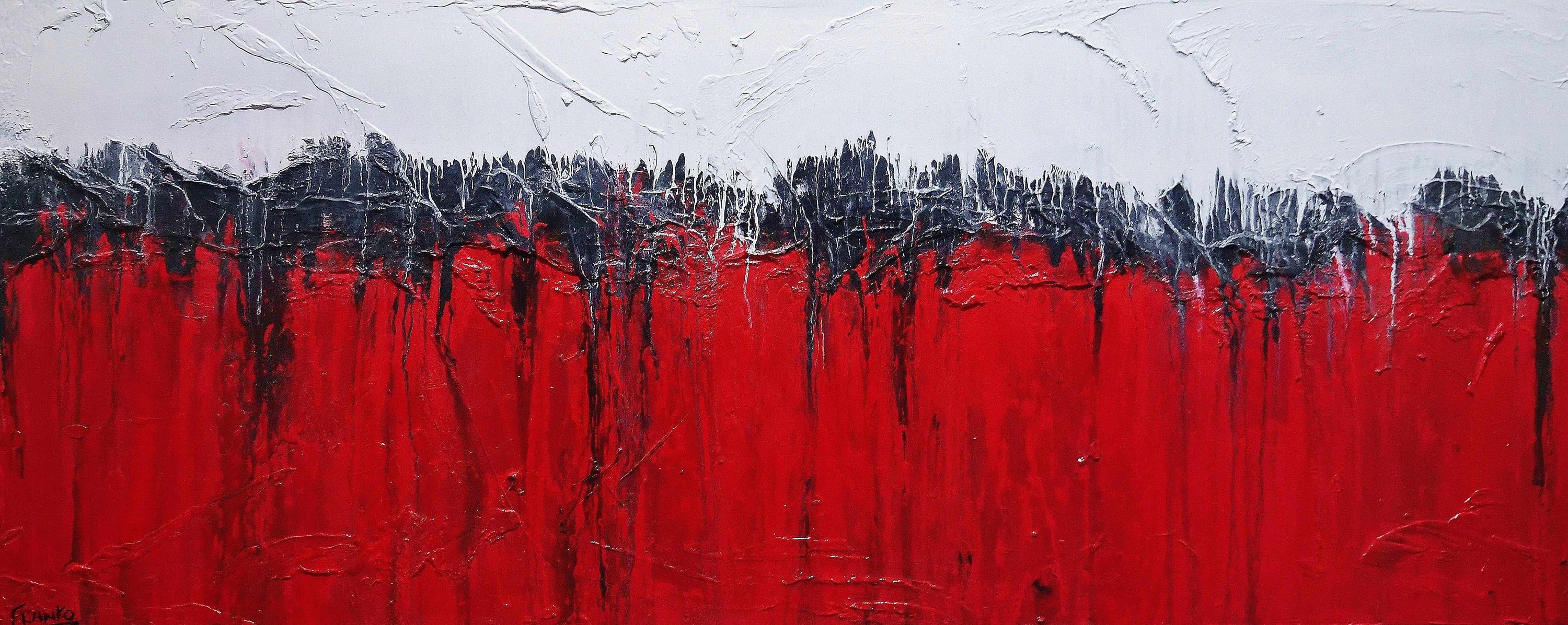 Red Raw 200cm x 80cm Red White Textured Abstract Painting (SOLD)-Abstract-[Franko_Artist]-[Australian_artist]-[Gold_Coast]-[Brisbane]-[modern]-[contemporary]-[original]-[Large_artwork]-Franklin Art Studio