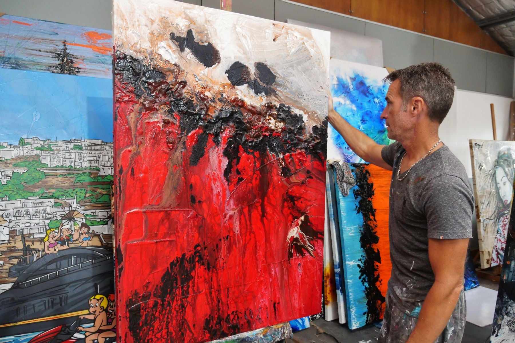 Red Sass 140cm x 100cm Red Cream Textured Abstract Painting (SOLD)-Abstract-[Franko_Artist]-[The_Block]-[Dream_Homes]-[ideas]- [Grand_Designs]-Franklin Art Studio