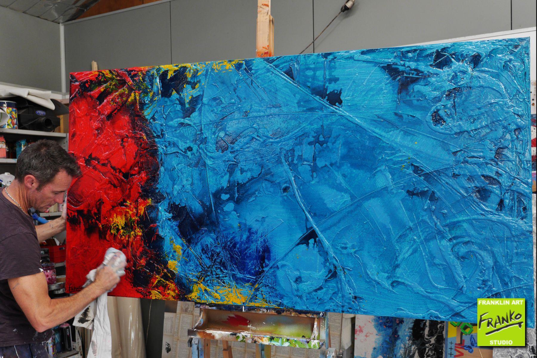 Red & Teal Ice 190cm x 100cm Blue Red Textured Abstract Painting (SOLD)-Abstract-[Franko_Artist]-[The_Block]-[Dream_Homes]-[ideas]- [Grand_Designs]-Franklin Art Studio