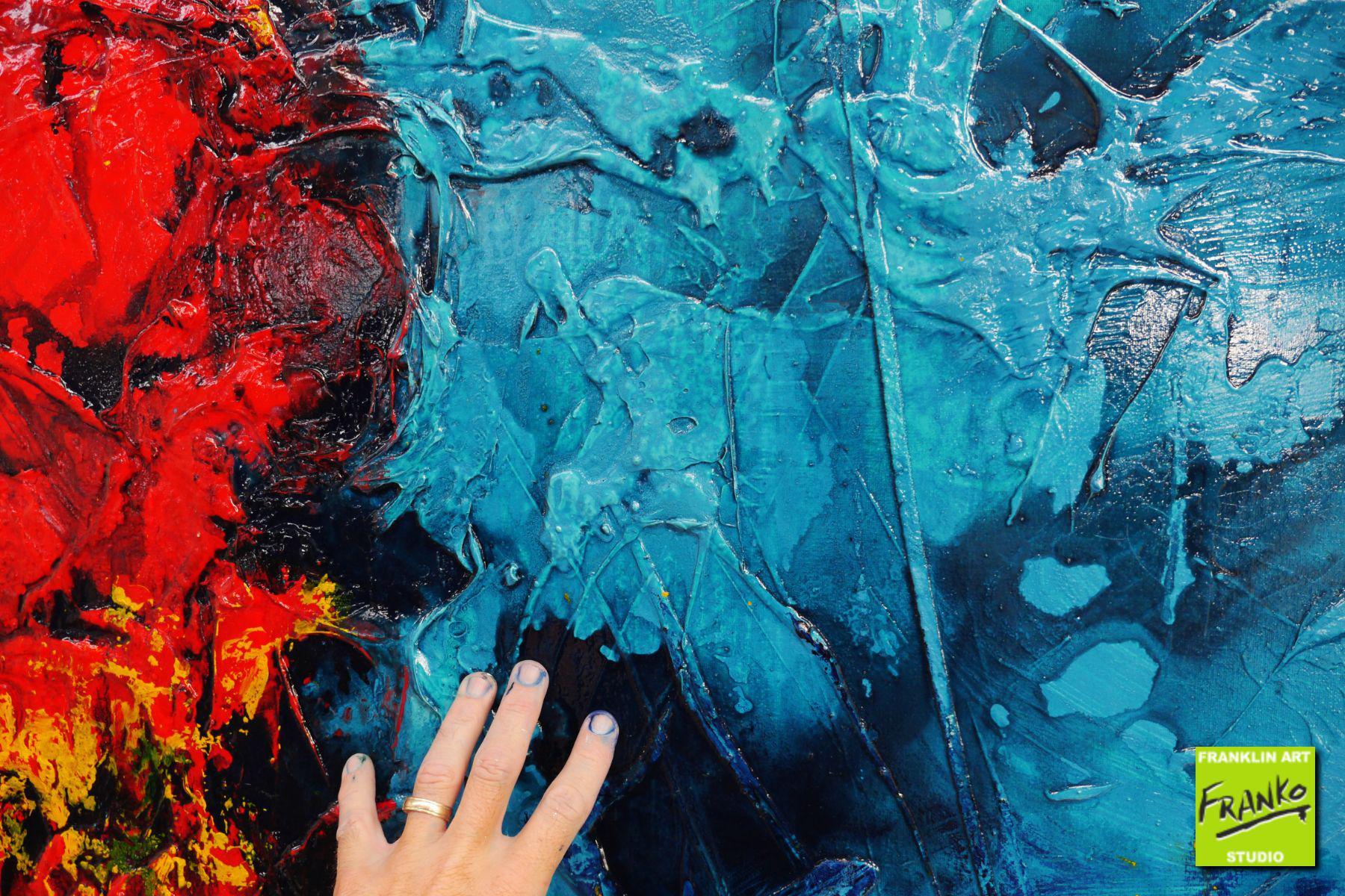 Red & Teal Ice 190cm x 100cm Blue Red Textured Abstract Painting (SOLD)