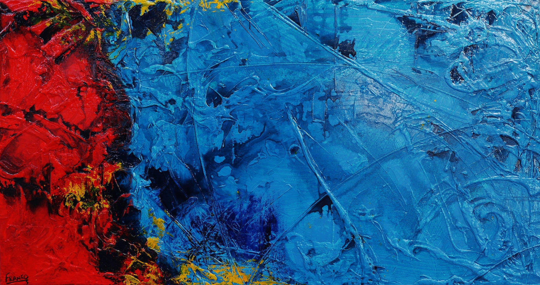 Red & Teal Ice 190cm x 100cm Blue Red Textured Abstract Painting (SOLD)-Abstract-[Franko_Artist]-[Australian_artist]-[Gold_Coast]-[Brisbane]-[modern]-[contemporary]-[original]-[Large_artwork]-Franklin Art Studio
