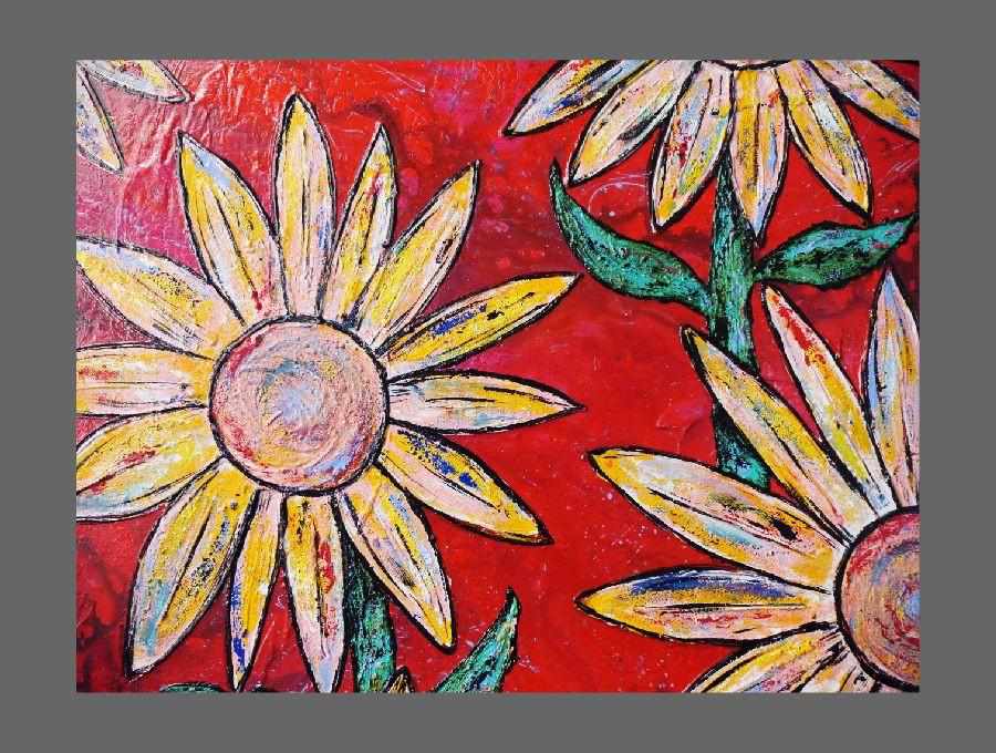 Red With Passion and Flowers 190cm x 100cm Sun Flowers Red Painting (SOLD)-people-[Franko_Artist]-[The_Block]-[Dream_Homes]-[ideas]-[Grand_Designs]-[Art_Lover]-Franklin Art Studio
