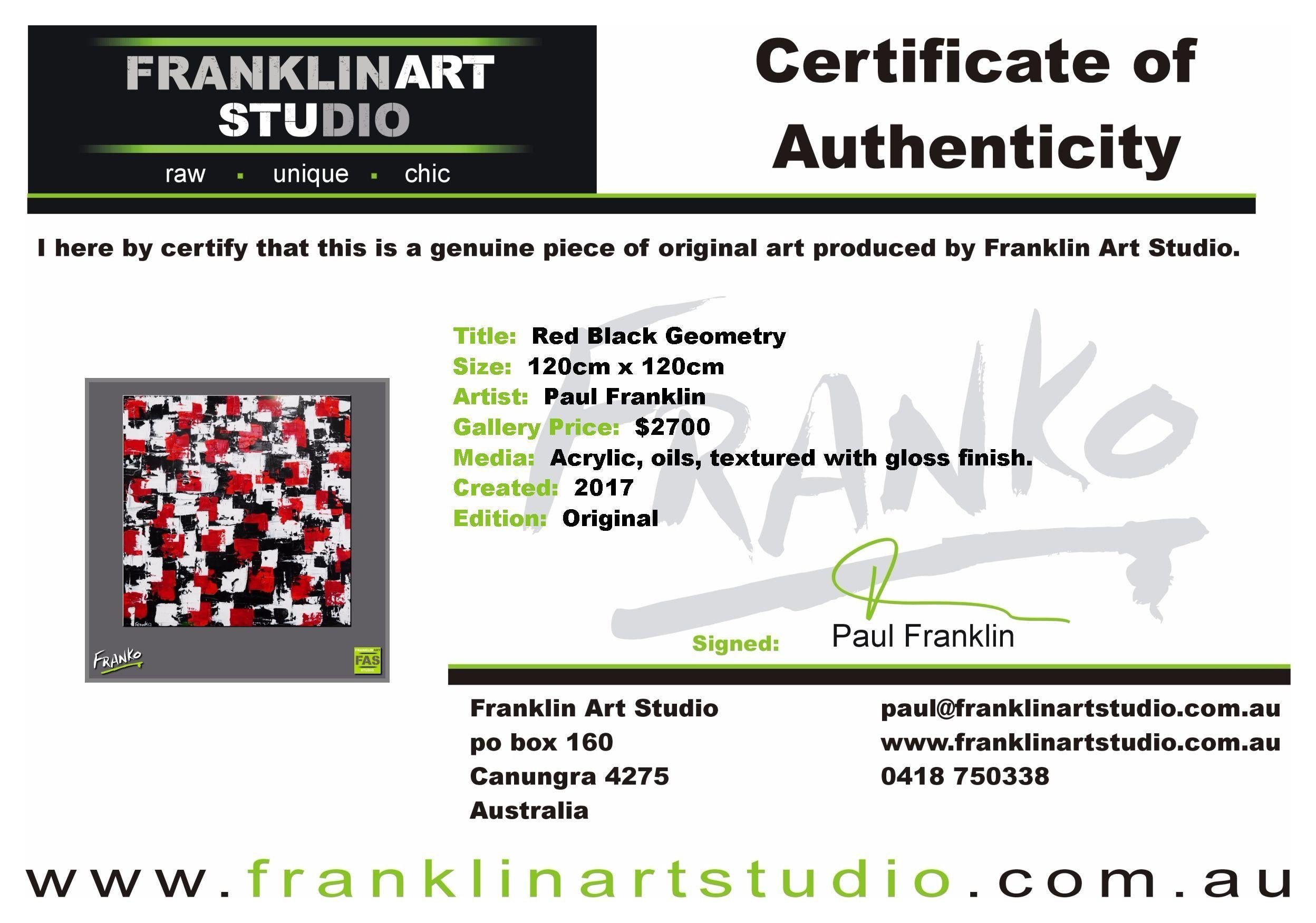 Red and black geometry 120cm x 120cm Red Black Abstract Painting (SOLD)-abstract-[Franko_Artist]-[The_Block]-[Dream_Homes]-[ideas]-[Grand_Designs]-[Art_Lover]-Franklin Art Studio