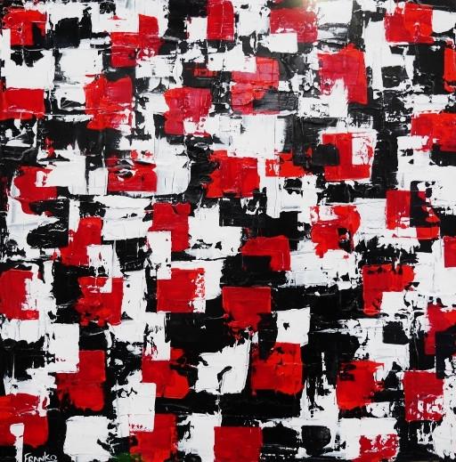 Red and black geometry 120cm x 120cm Red Black Abstract Painting (SOLD)-abstract-[Franko_Artist]-[Australian_artist]-[Gold_Coast]-[Brisbane]-[modern]-[contemporary]-[original]-[Large_artwork]-Franklin Art Studio