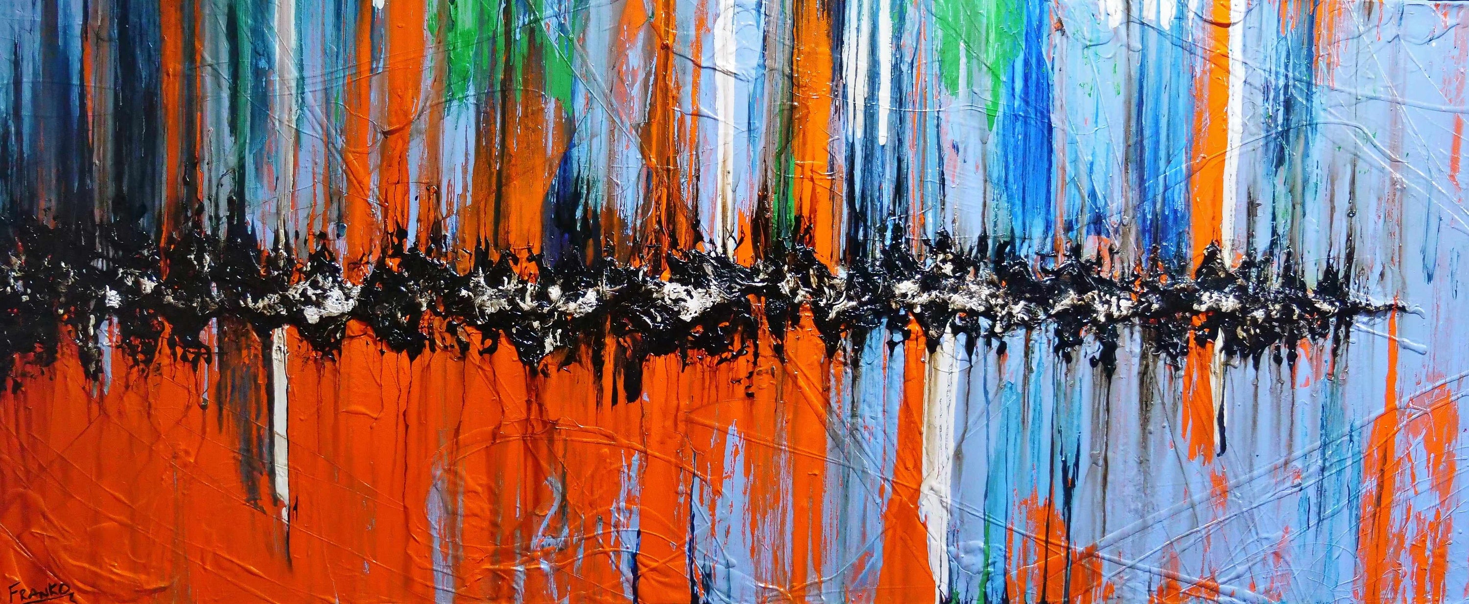 Reflections 240cm x 100cm Orange Blue Textured Abstract Painting (SOLD)-Abstract-[Franko_Artist]-[Australian_artist]-[Gold_Coast]-[Brisbane]-[modern]-[contemporary]-[original]-[Large_artwork]-Franklin Art Studio