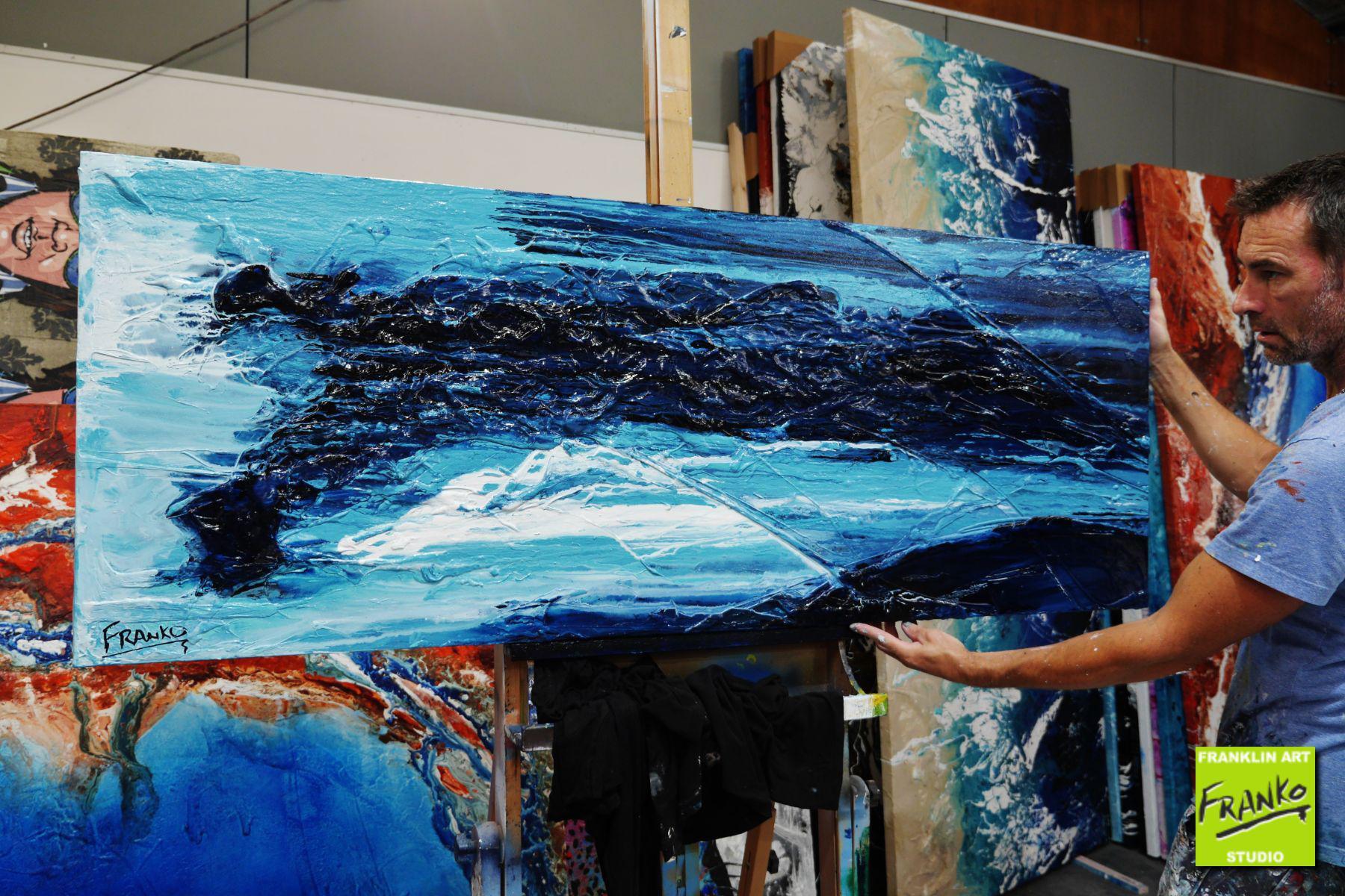Required Blue 160cm x 60cm White Blue Textured Abstract Painting (SOLD)-Abstract-[Franko_Artist]-[The_Block]-[Dream_Homes]-[ideas]- [Grand_Designs]-Franklin Art Studio