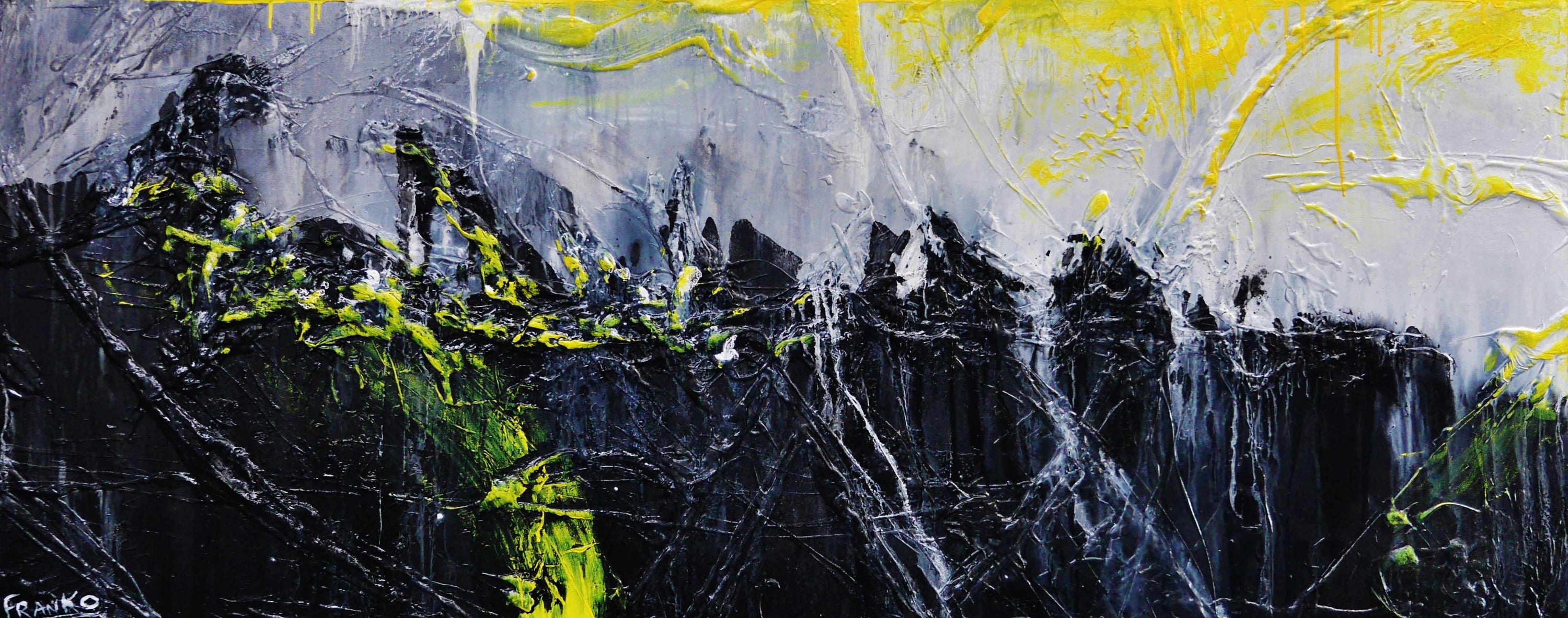 Retrofaction 200cm x 80cm Grey Black Neon Yellow Textured Abstract Painting (SOLD)-Abstract-[Franko_Artist]-[Australian_artist]-[Gold_Coast]-[Brisbane]-[modern]-[contemporary]-[original]-[Large_artwork]-Franklin Art Studio