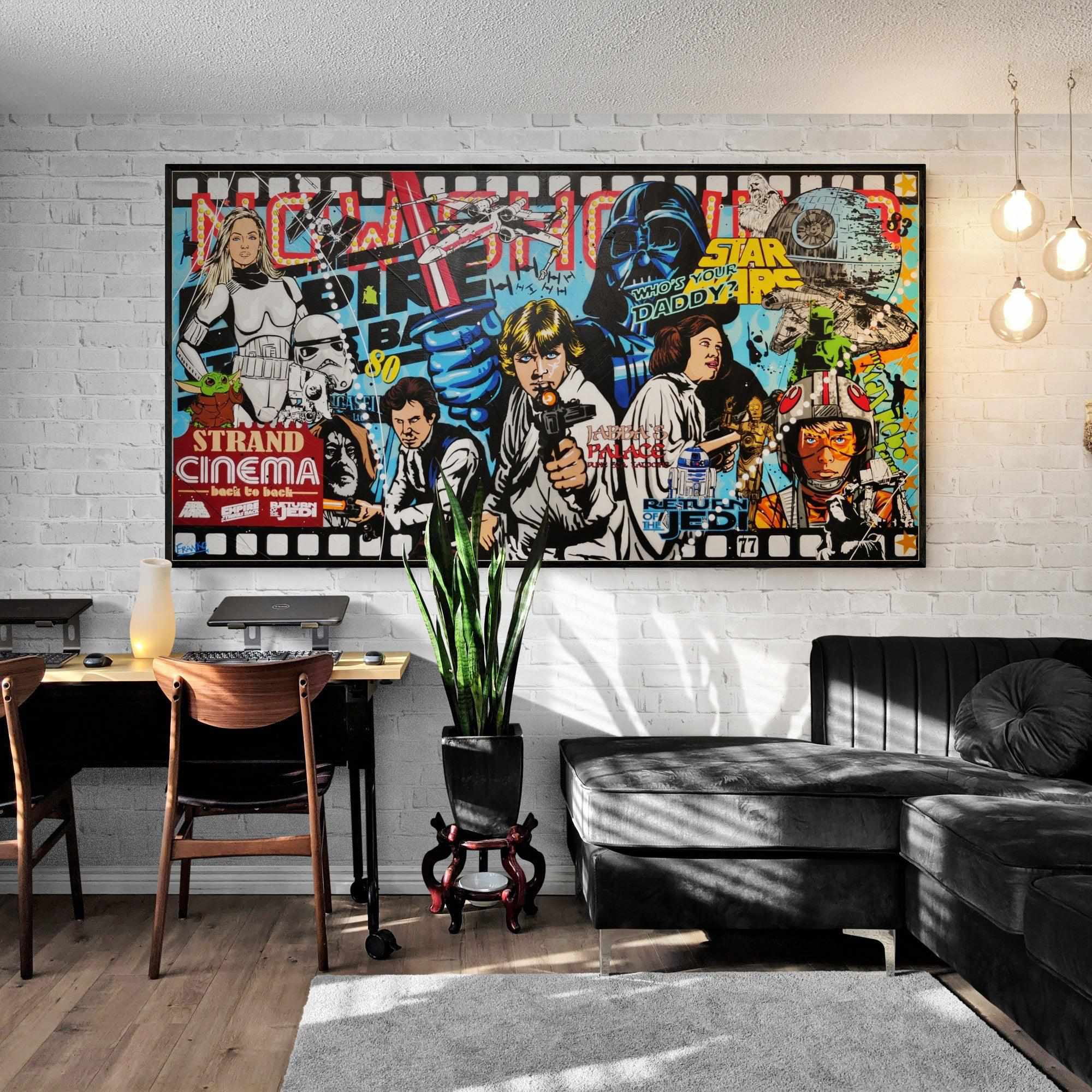 Return of the Force 190cm x 100cm Star Wars Textured Urban Pop Art Painting (SOLD)-Urban Pop Art-[Franko_Artist]-[Australian_artist]-[Gold_Coast]-[Brisbane]-[modern]-[contemporary]-[original]-[Large_artwork]-[The_Block]-[Dream_Homes]-[ideas]-[Grand_Designs]-[Art_Lover]-Franklin Art Studio