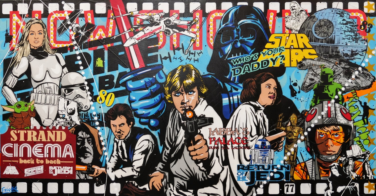 Return of the Force 190cm x 100cm Star Wars Textured Urban Pop Art Painting (SOLD)-Urban Pop Art-[Franko_Artist]-[Australian_artist]-[Gold_Coast]-[Brisbane]-[modern]-[contemporary]-[original]-[Large_artwork]-Franklin Art Studio