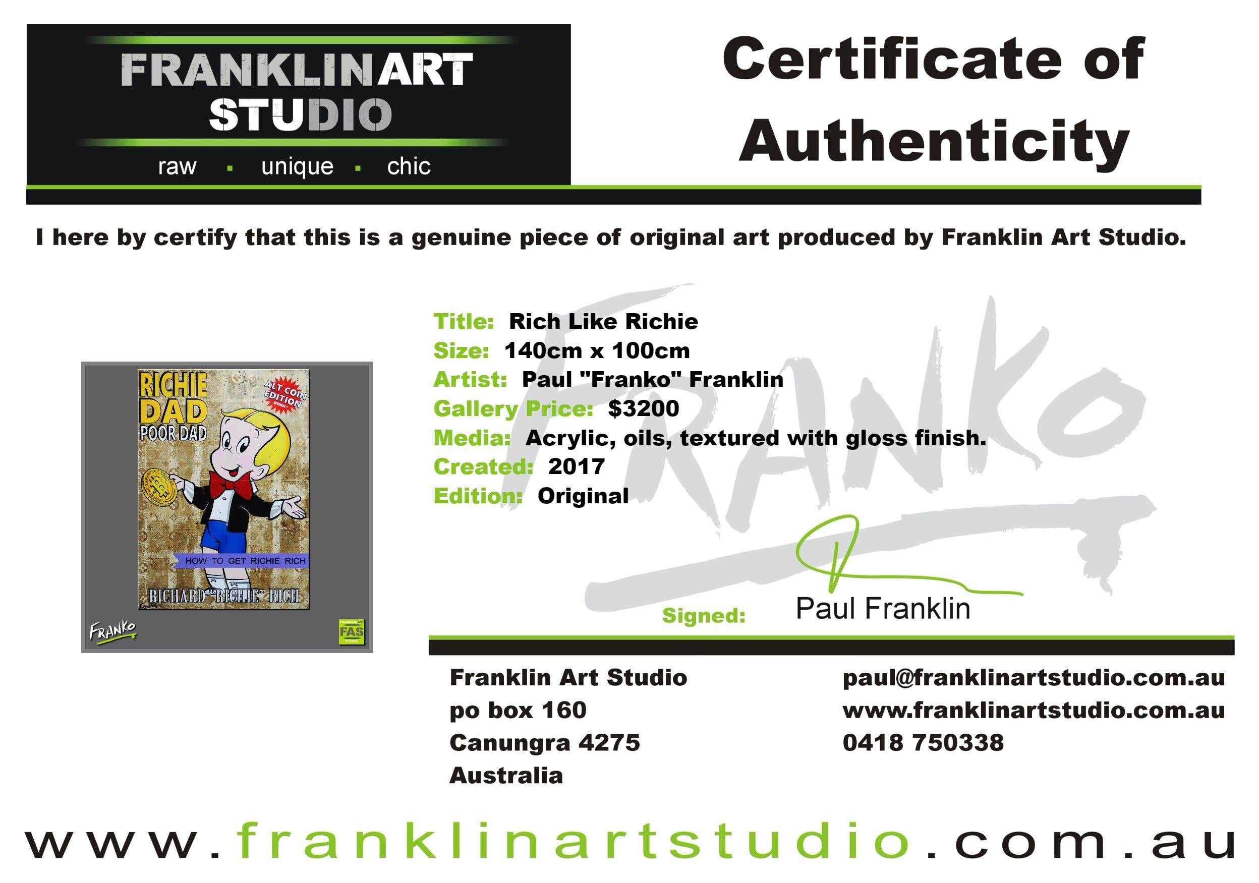 Rich Like Richie 140cm x 100cm Richie Rich Bitcoin (SOLD)-bitcoin themed-[Franko_Artist]-[The_Block]-[Dream_Homes]-[ideas]-[Grand_Designs]-[Art_Lover]-Franklin Art Studio