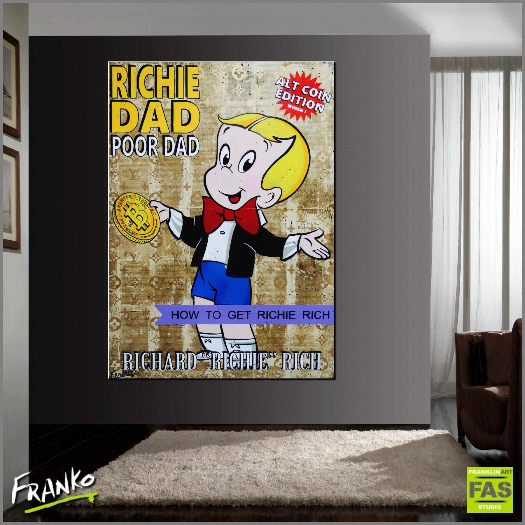 Rich Like Richie 140cm x 100cm Richie Rich Bitcoin (SOLD)-bitcoin themed-[Franko_Artist]-[Australian_artist]-[Gold_Coast]-[Brisbane]-[modern]-[contemporary]-[original]-[Large_artwork]-[The_Block]-[Dream_Homes]-[ideas]-[Grand_Designs]-[Art_Lover]-Franklin Art Studio