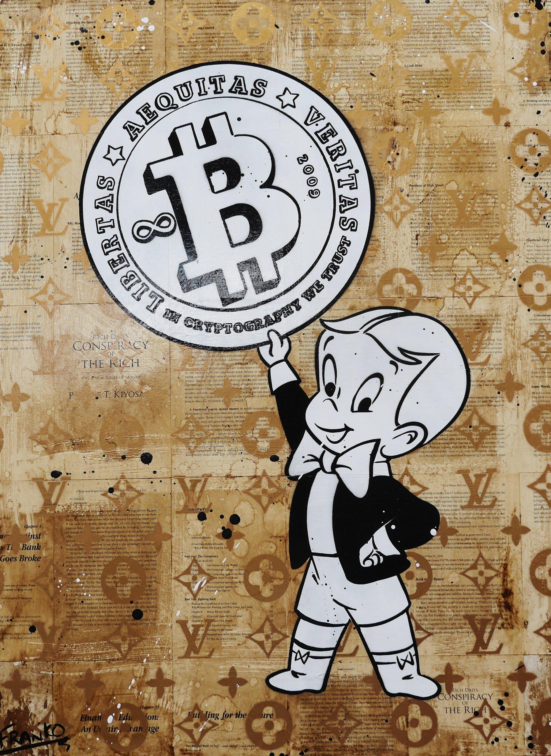 Richie V. 6 75cm x 100cm Richie Rich Bitcoin Vintage Book Pop art Painting (SOLD)-book club-[Franko_Artist]-[Australian_artist]-[Gold_Coast]-[Brisbane]-[modern]-[contemporary]-[original]-[Large_artwork]-Franklin Art Studio
