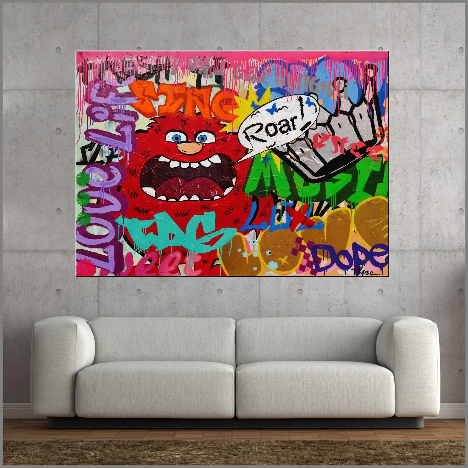 Roar 140cm x 100cm Graffiti Textured Urban Pop Art Painting-urban pop-[Franko_Artist]-[Australian_artist]-[Gold_Coast]-[Brisbane]-[modern]-[contemporary]-[original]-[Large_artwork]-[The_Block]-[Dream_Homes]-[ideas]-[Grand_Designs]-[Art_Lover]-Franklin Art Studio