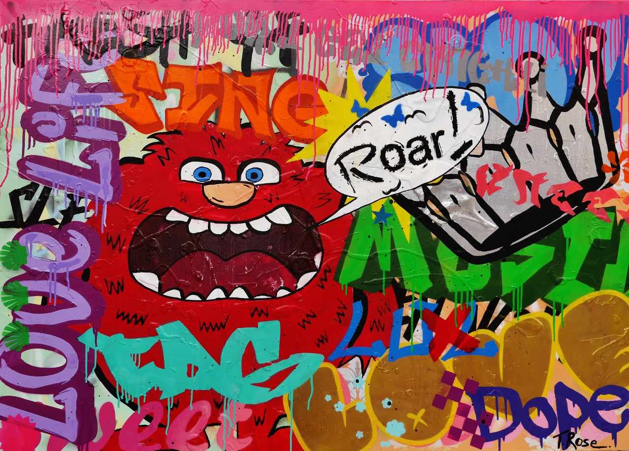 Roar 140cm x 100cm Graffiti Textured Urban Pop Art Painting-urban pop-[Franko_Artist]-[Australian_artist]-[Gold_Coast]-[Brisbane]-[modern]-[contemporary]-[original]-[Large_artwork]-Franklin Art Studio